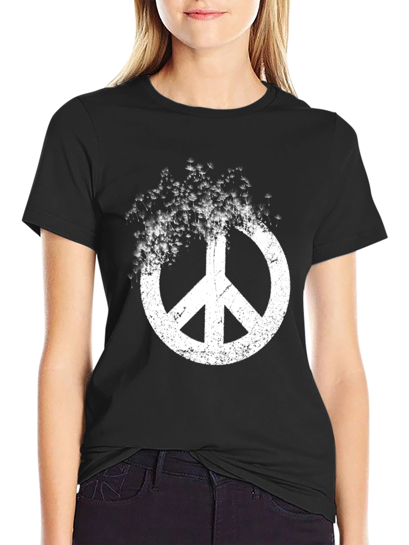 Peace Sign Graphic Print Black T-Shirt