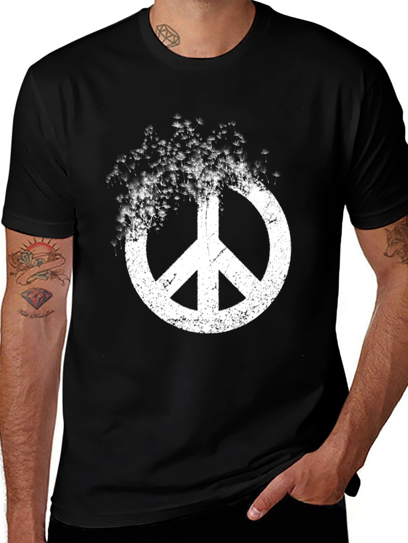 Peace Sign Graphic Print Black T-Shirt
