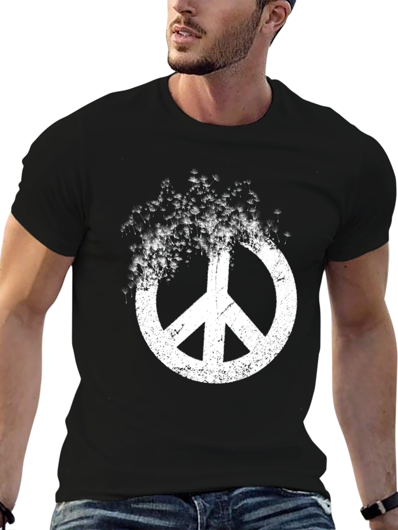 Peace Sign Graphic Print Black T-Shirt