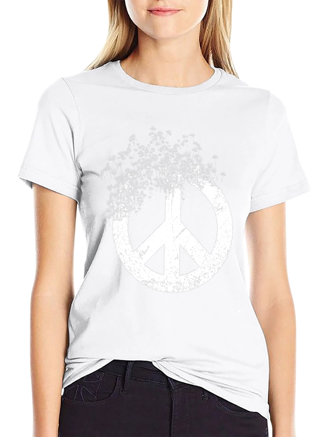 Peace Sign Graphic Print Black T-Shirt