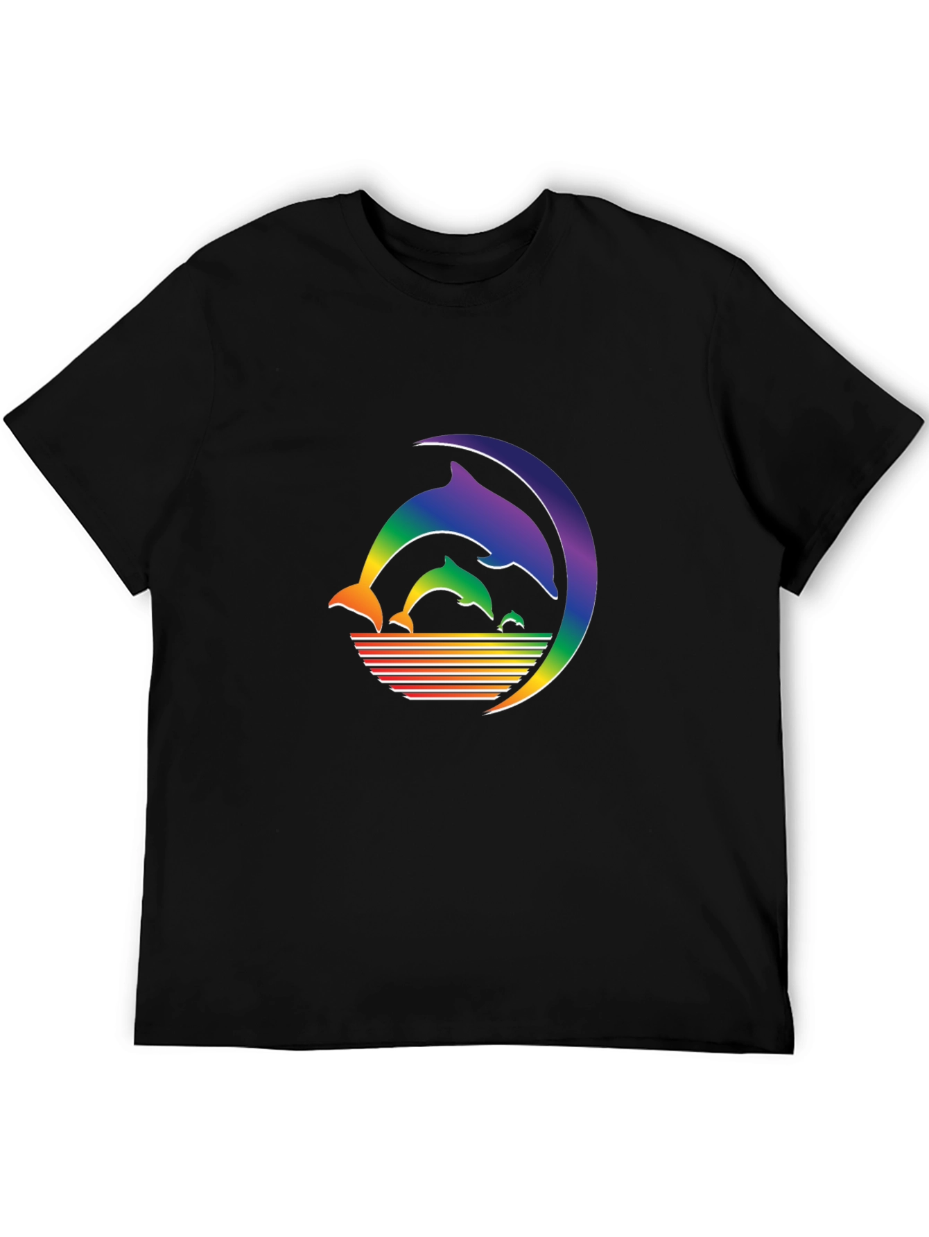 Rainbow Dolphin T-Shirt - Black Cotton Graphic Tee