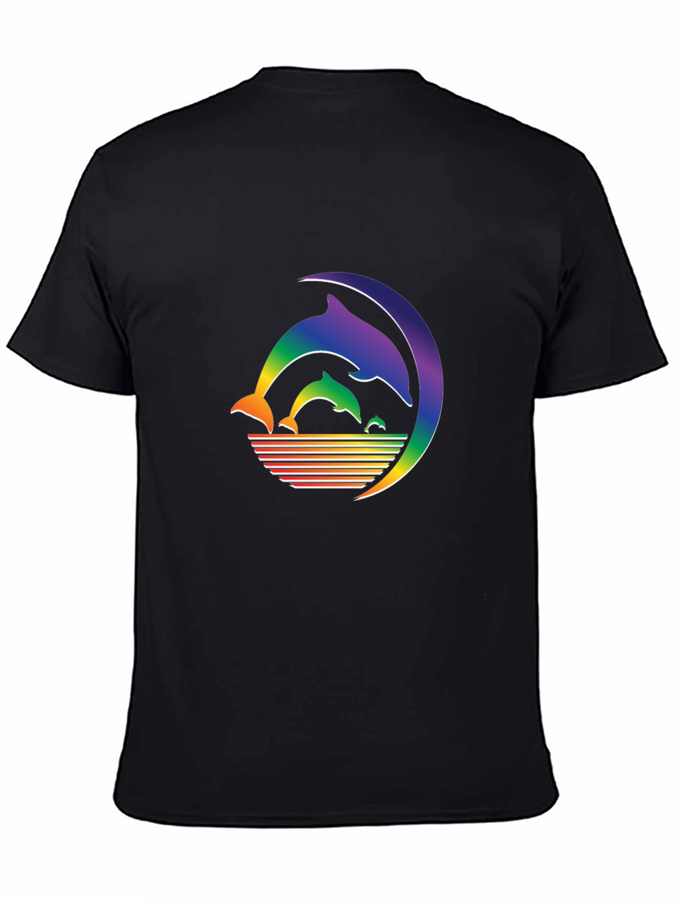 Rainbow Dolphin T-Shirt - Black Cotton Graphic Tee