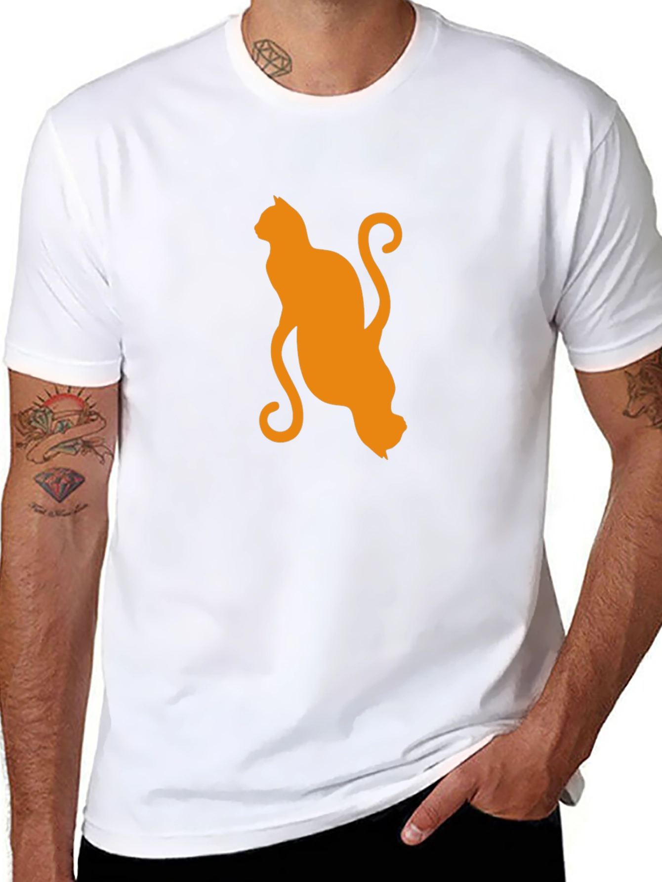 Orange Cat Silhouette Black T-Shirt