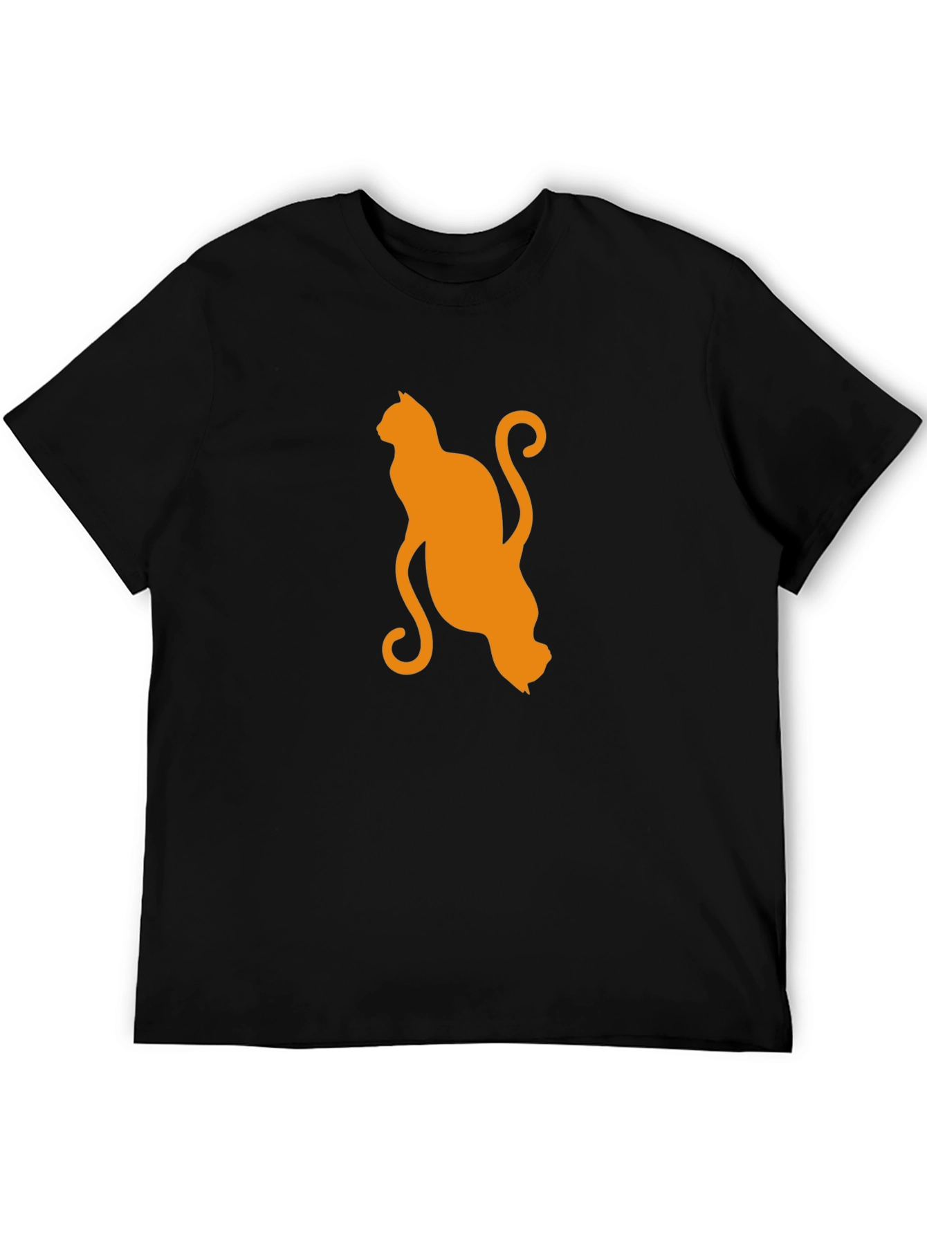 Orange Cat Silhouette Black T-Shirt