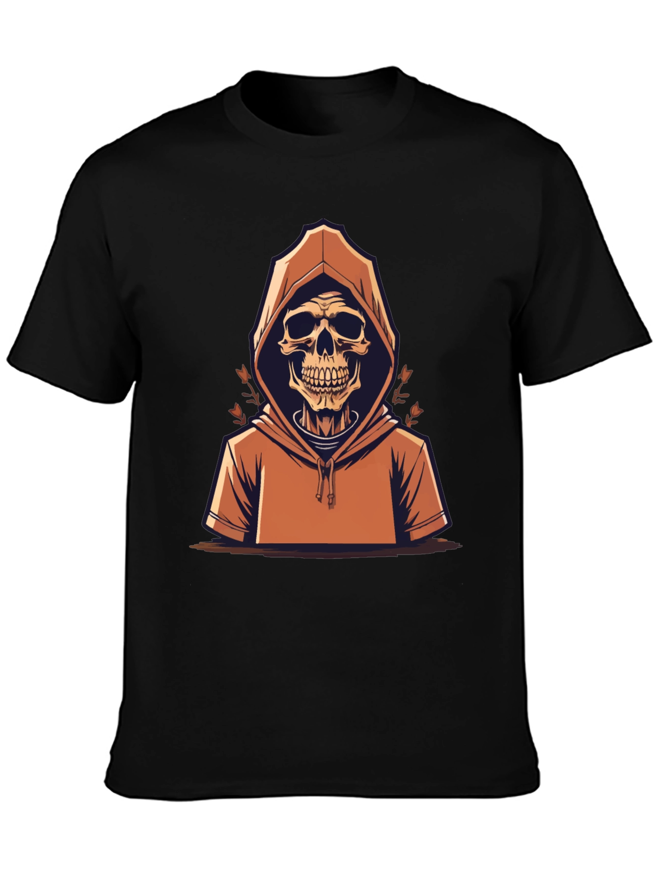 Skull in Hoodie Graphic Tee - Mens Black T-Shirt
