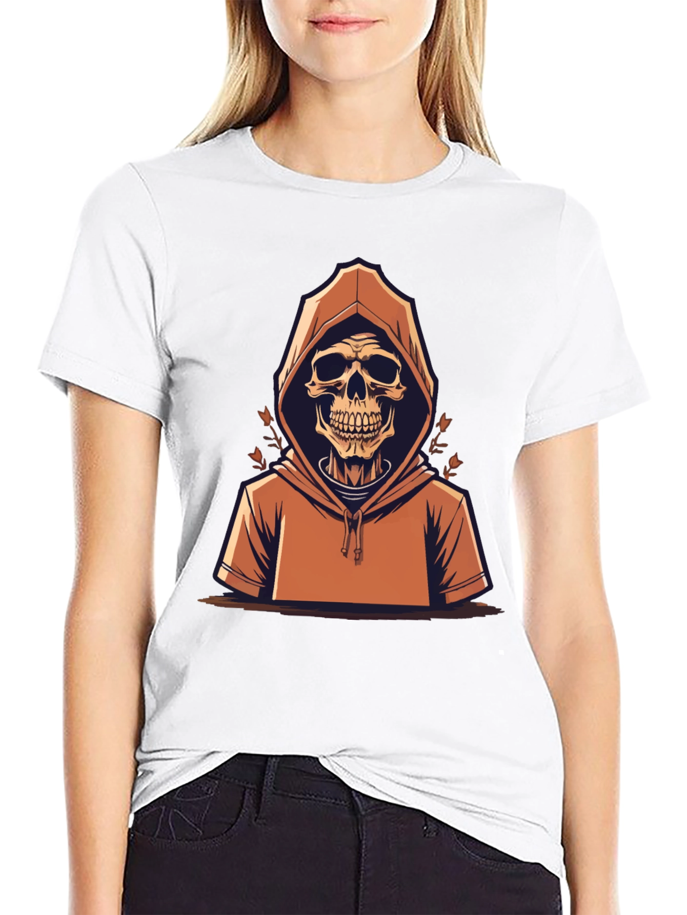 Skull in Hoodie Graphic Tee - Mens Black T-Shirt