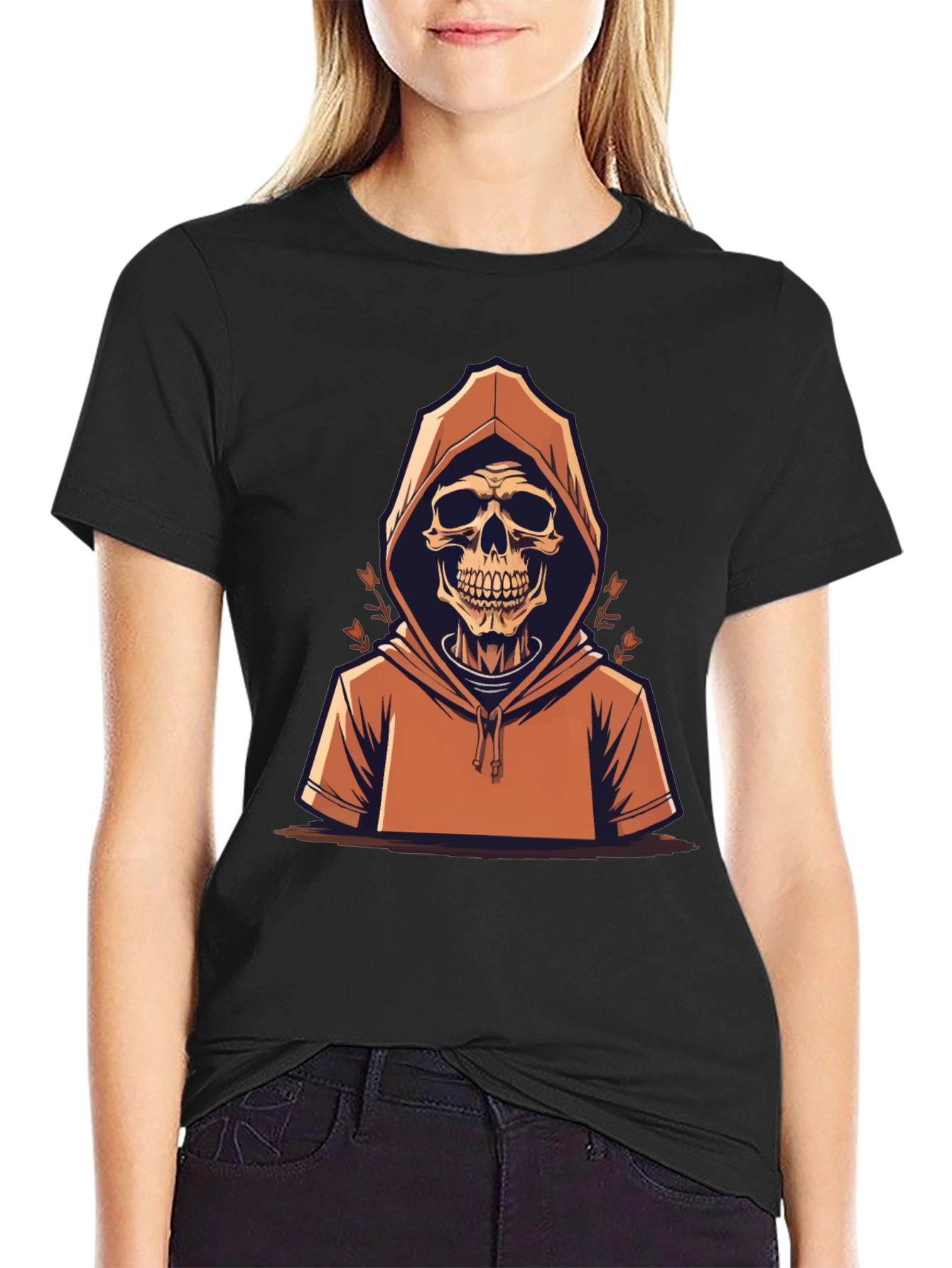 Skull in Hoodie Graphic Tee - Mens Black T-Shirt