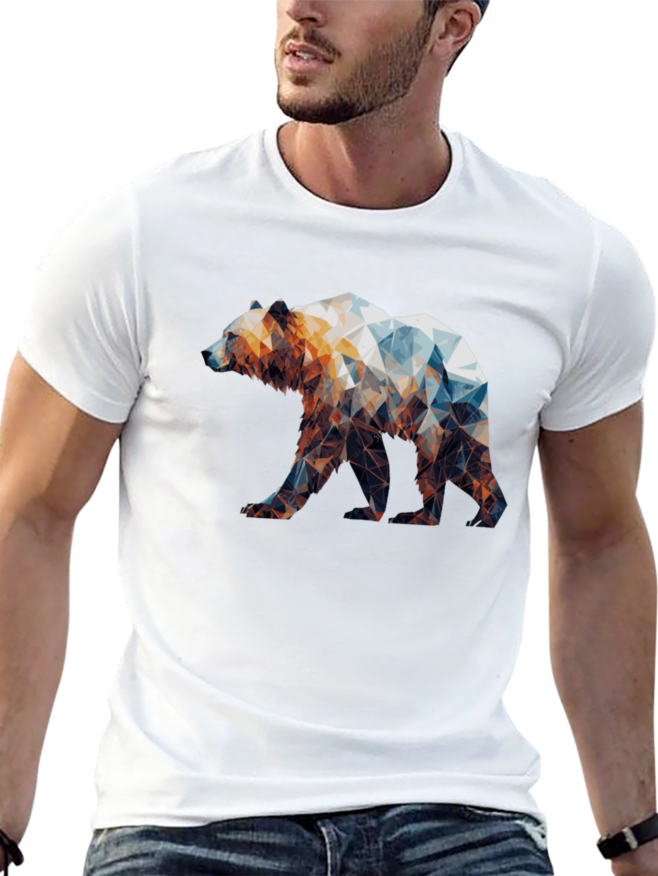 Geometric Bear Graphic T-Shirt - Modern Style