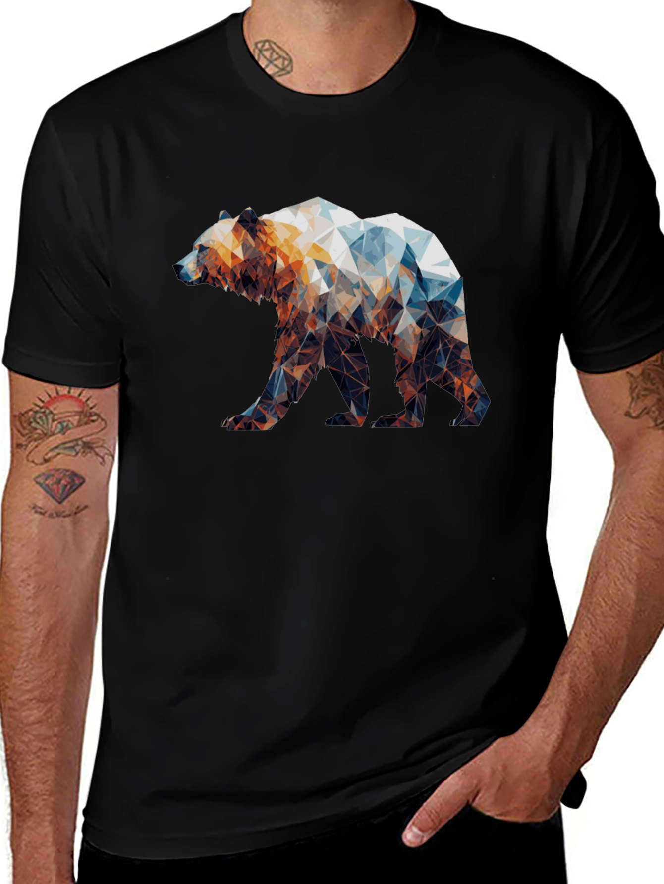 Geometric Bear Graphic T-Shirt - Modern Style
