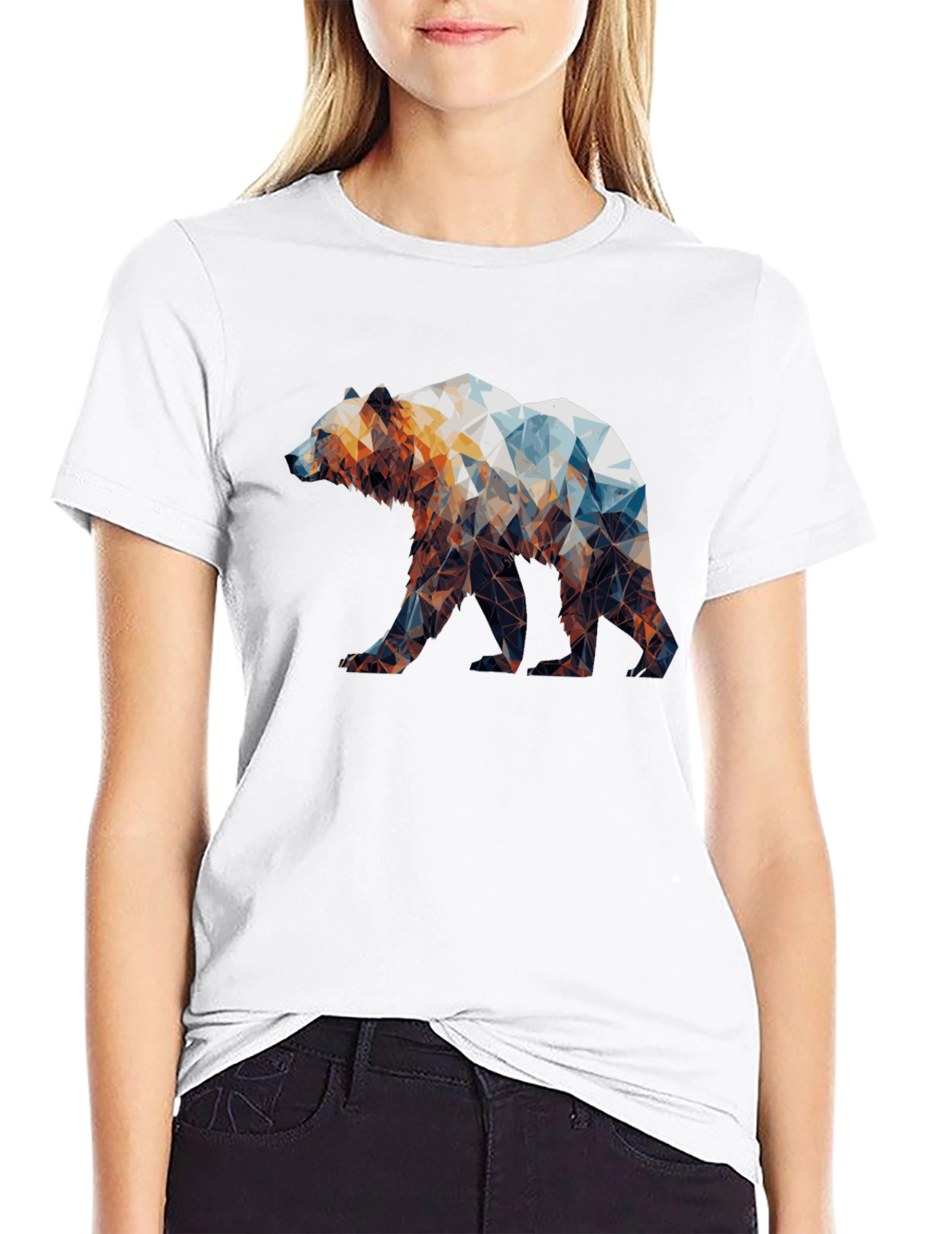 Geometric Bear Graphic T-Shirt - Modern Style