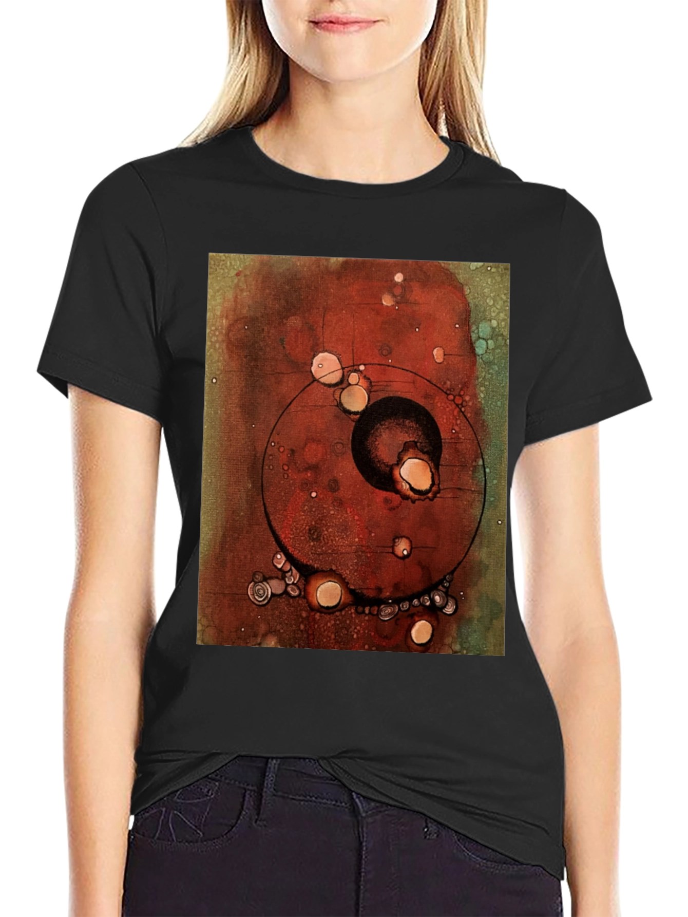 Abstract Art Print Black Crew Neck T-Shirt