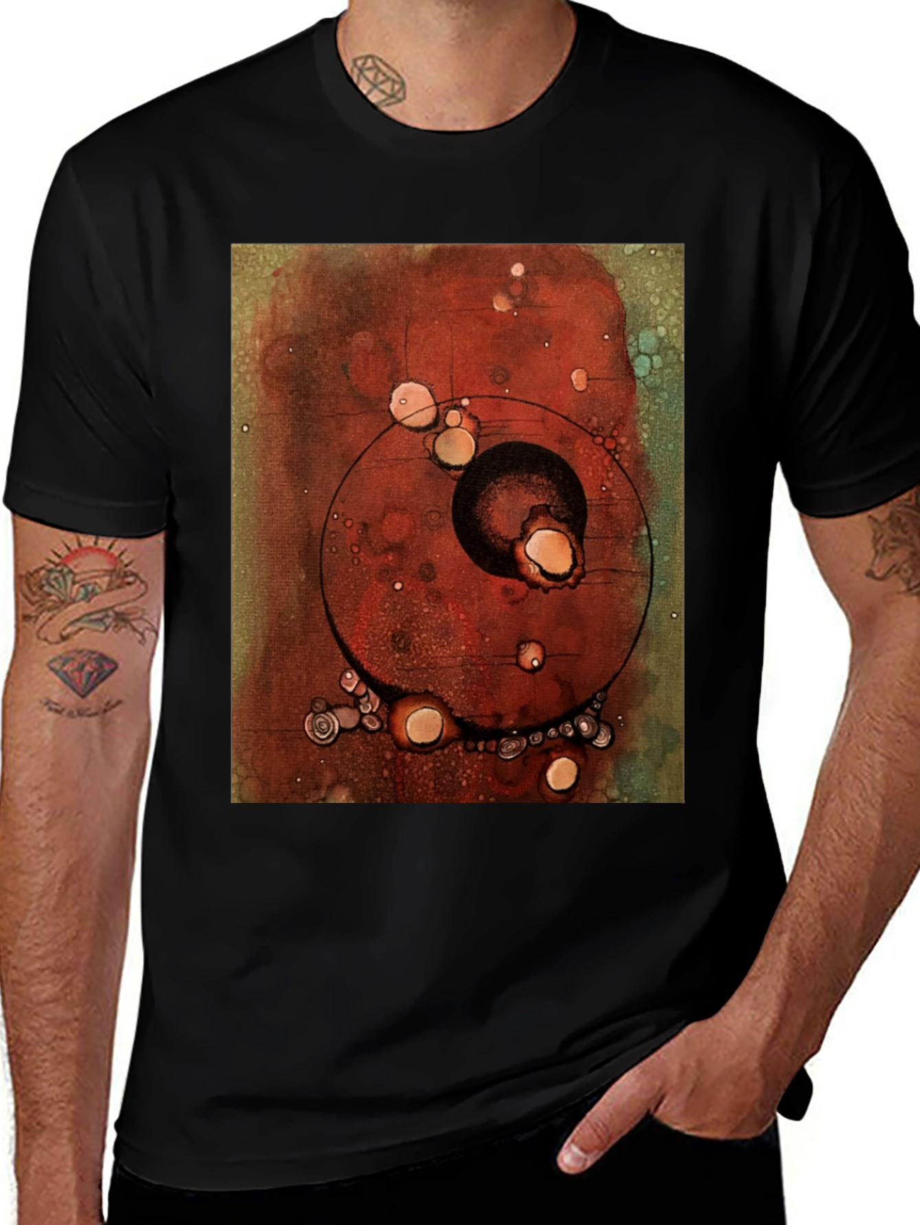 Abstract Art Print Black Crew Neck T-Shirt