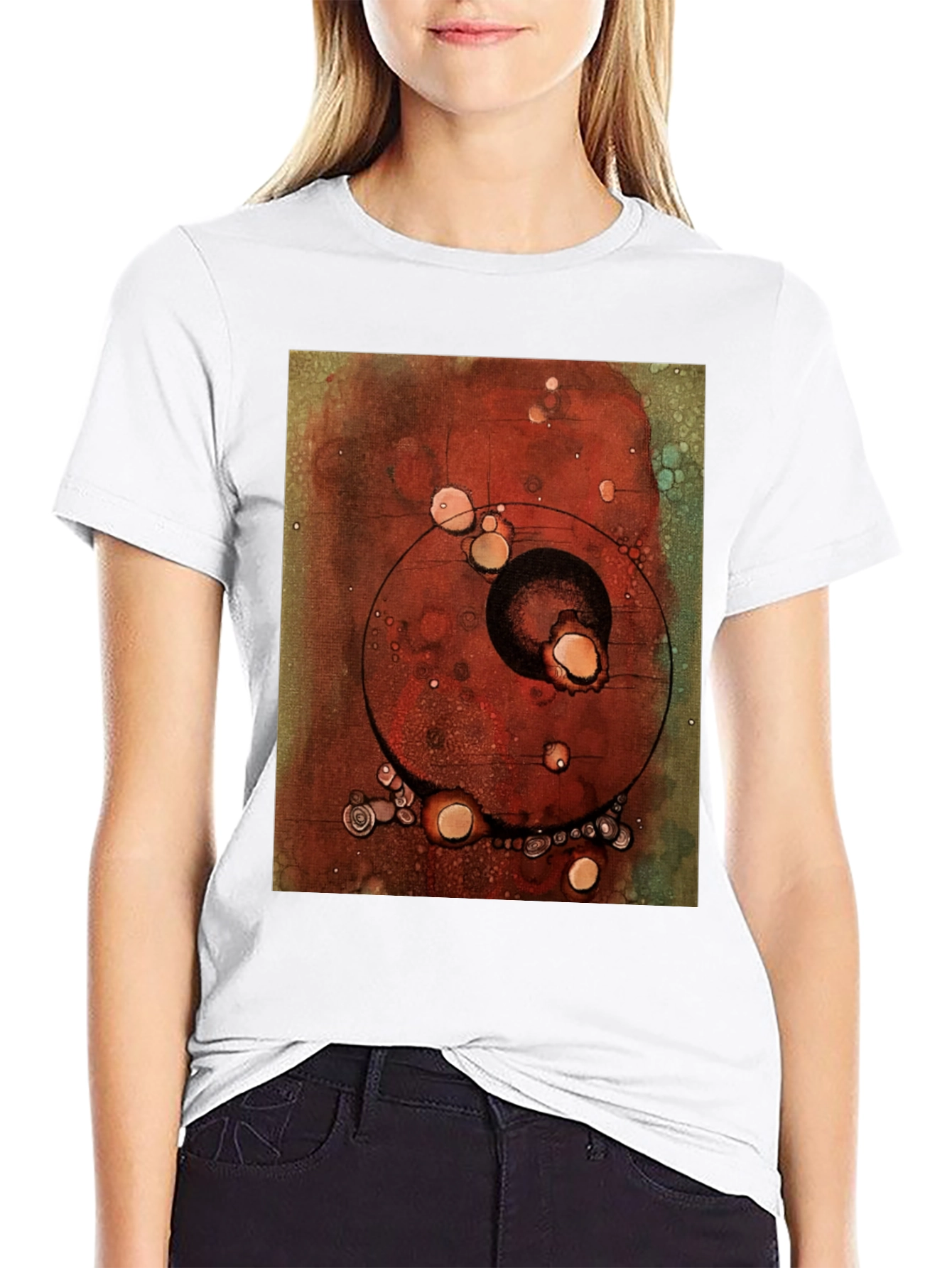 Abstract Art Print Black Crew Neck T-Shirt