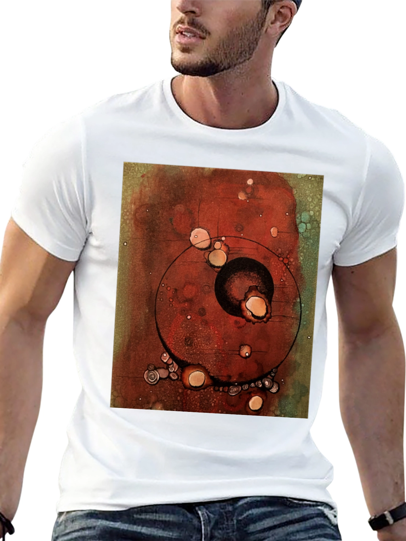 Abstract Art Print Black Crew Neck T-Shirt