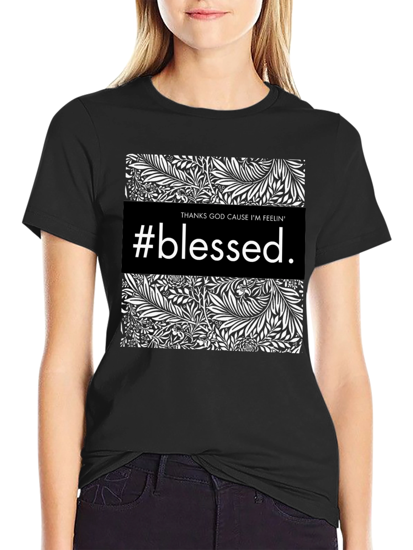 #Blessed Graphic Print Black Crewneck T-Shirt