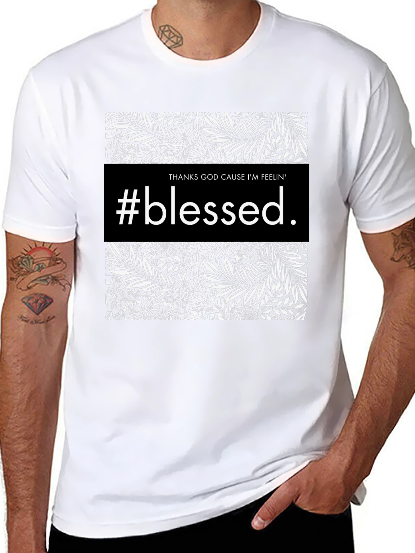 #Blessed Graphic Print Black Crewneck T-Shirt