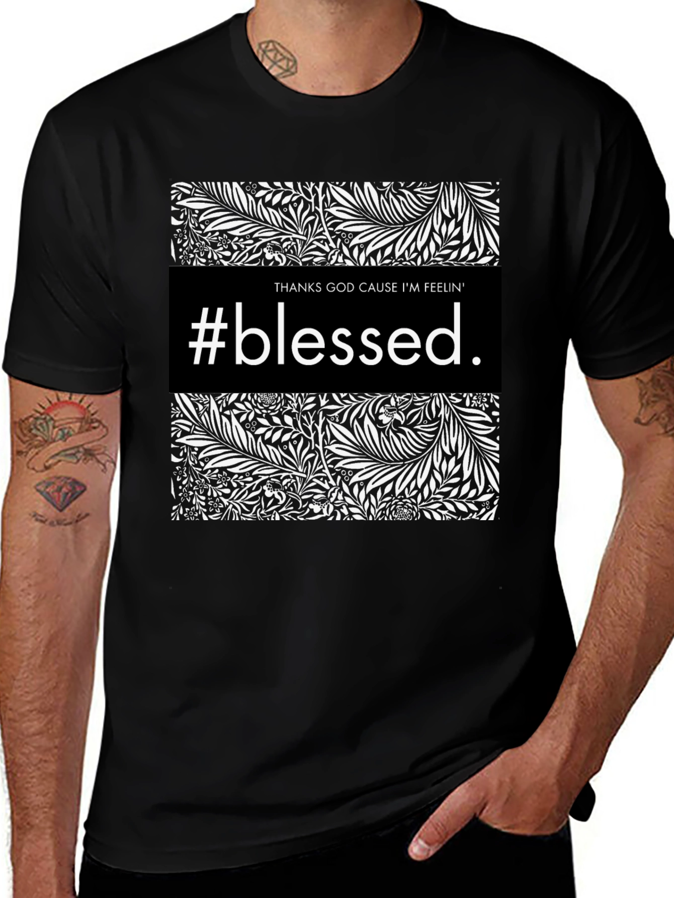#Blessed Graphic Print Black Crewneck T-Shirt