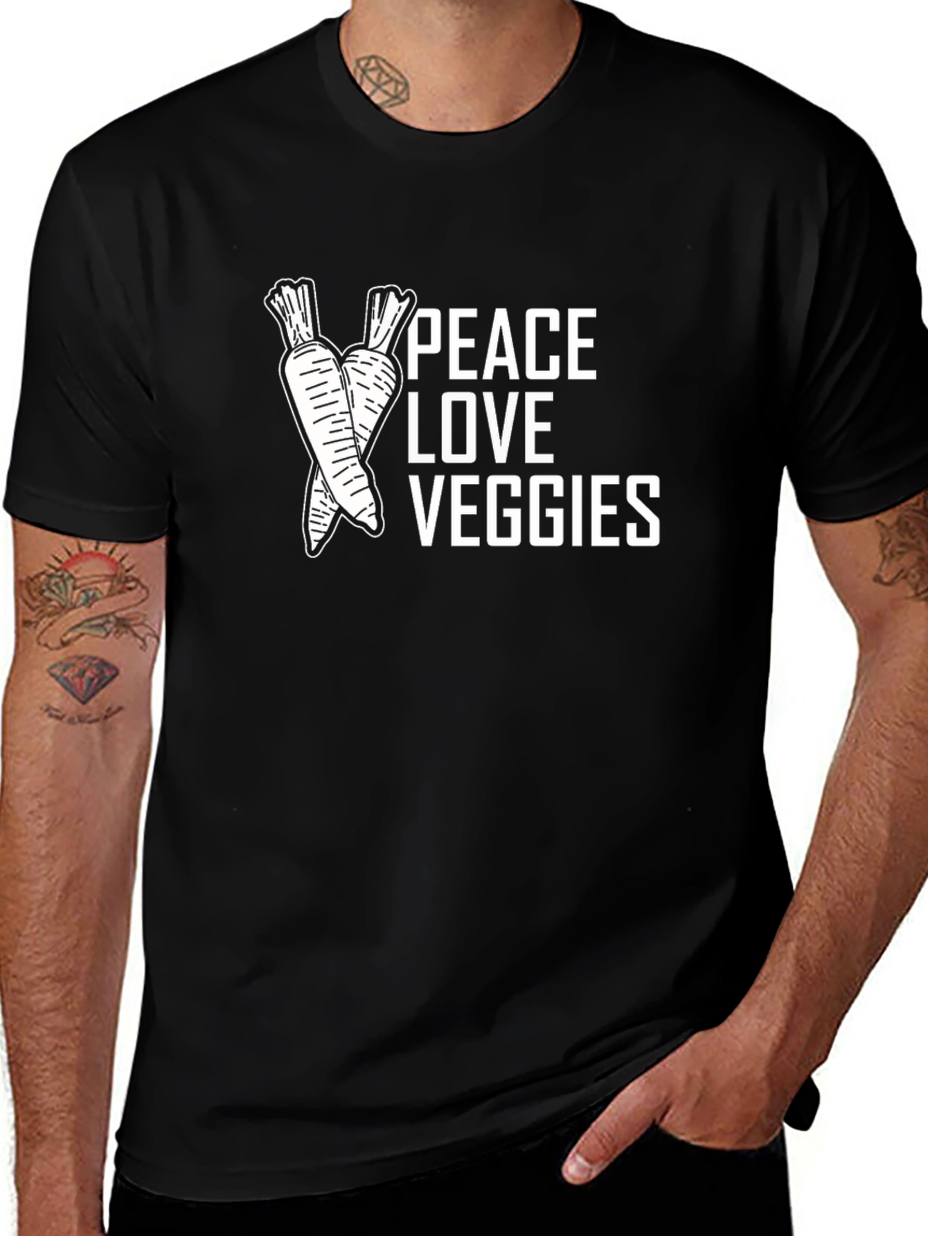 Peace Love Veggies Graphic Tee - Black Cotton