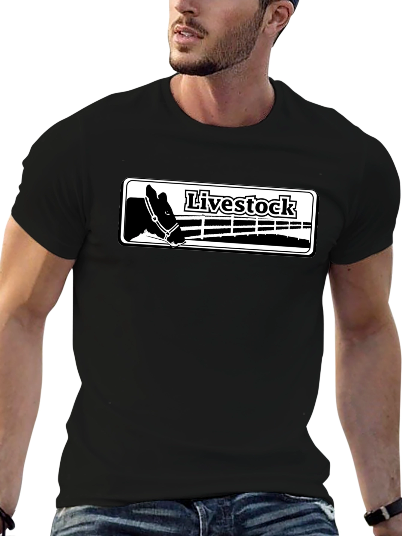 Livestock Horse Tee - Black Graphic Print T-Shirt