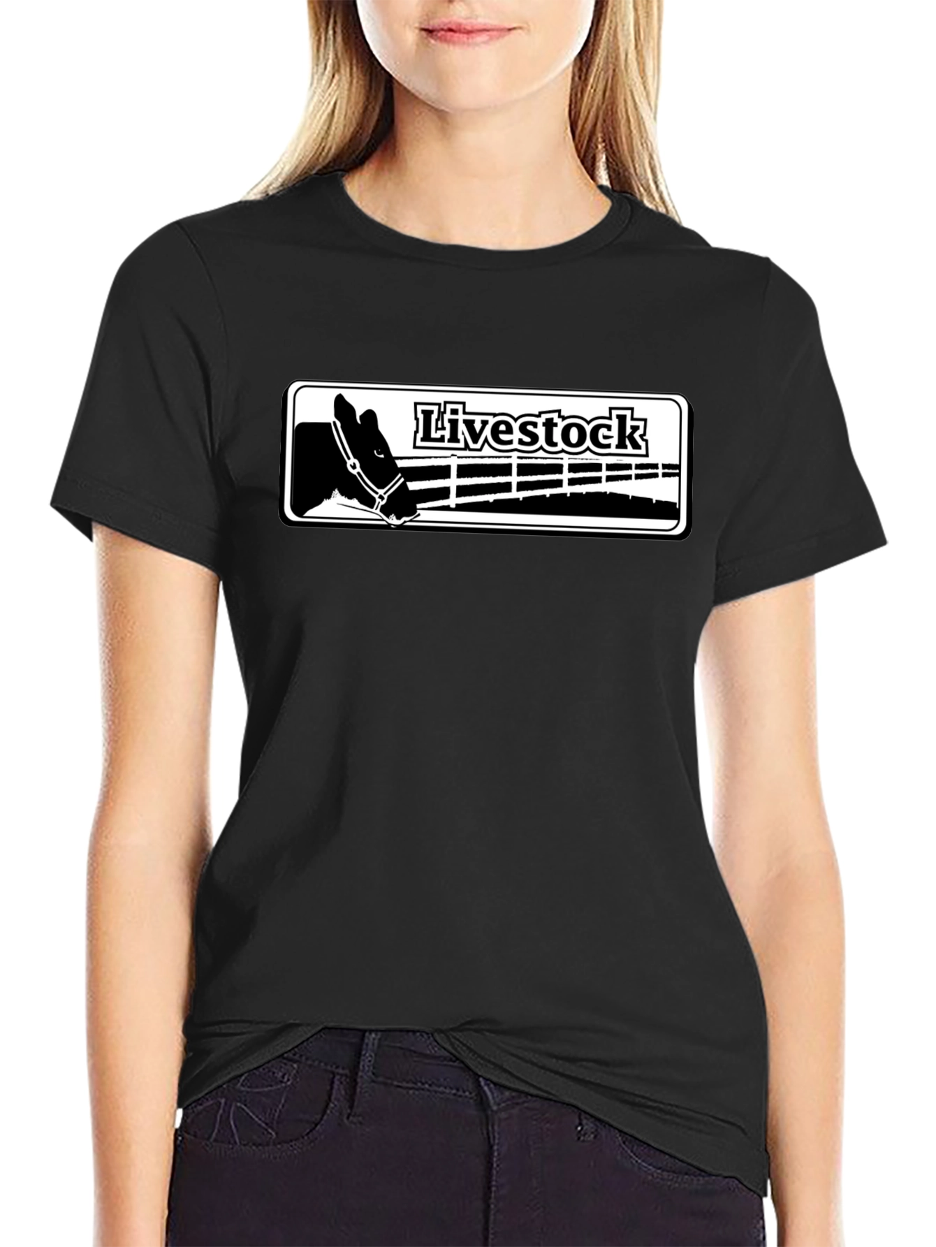 Livestock Horse Tee - Black Graphic Print T-Shirt