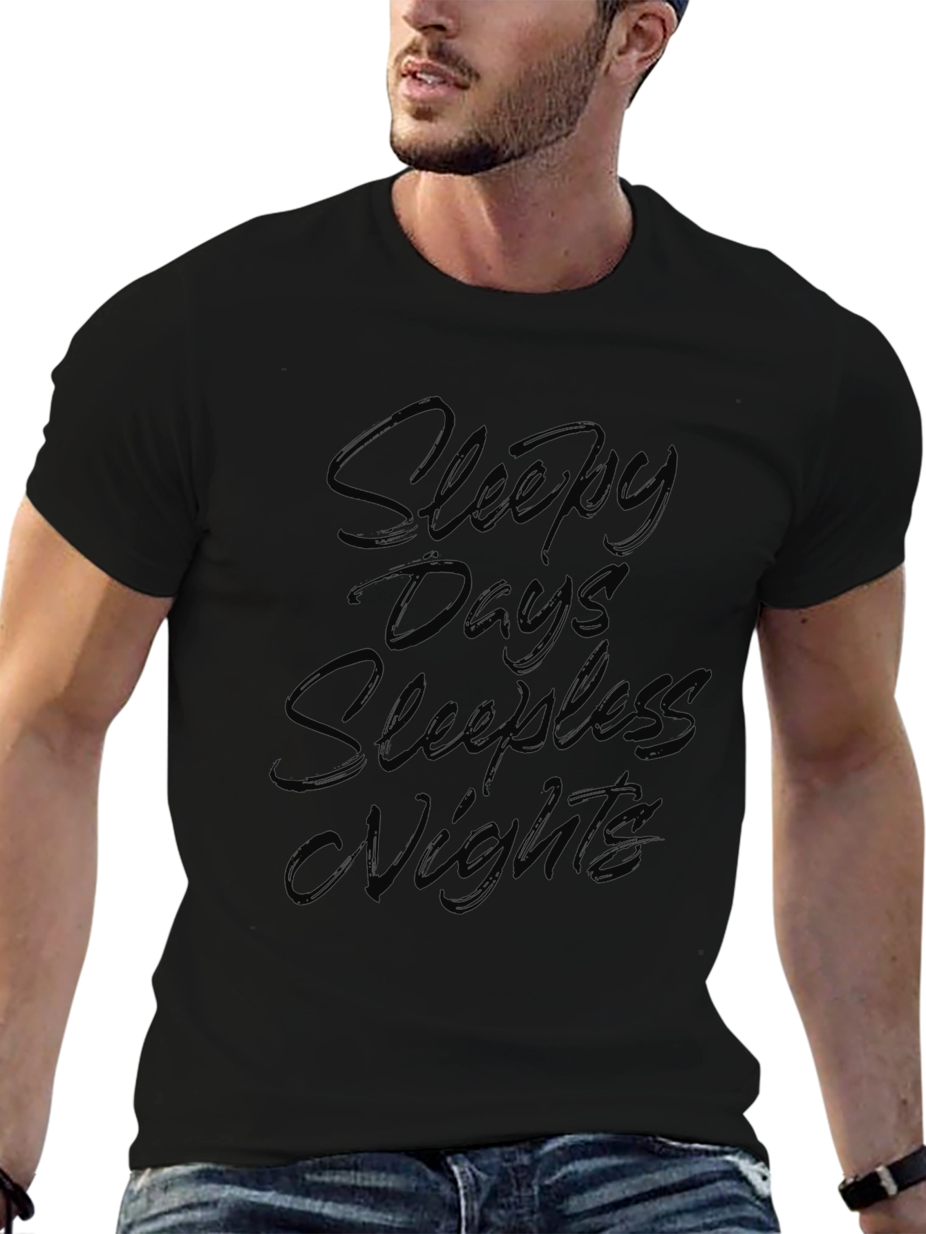 Sleepy Days Sleepless Nights Black Graphic T-Shirt