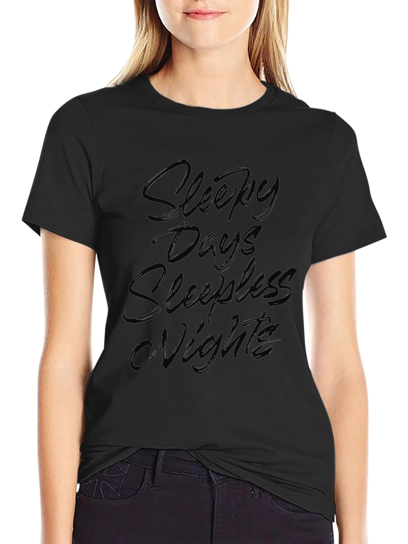 Sleepy Days Sleepless Nights Black Graphic T-Shirt