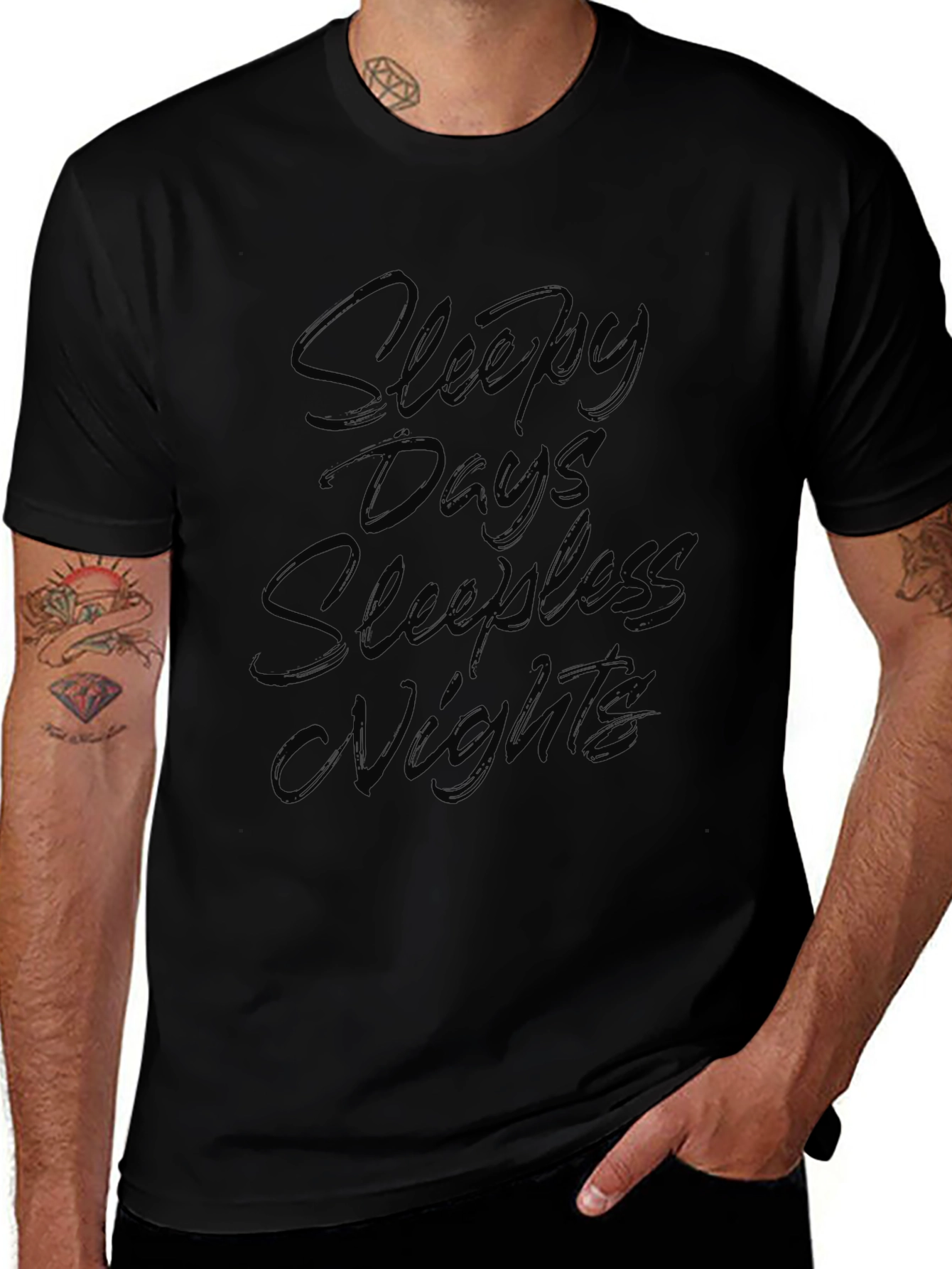 Sleepy Days Sleepless Nights Black Graphic T-Shirt