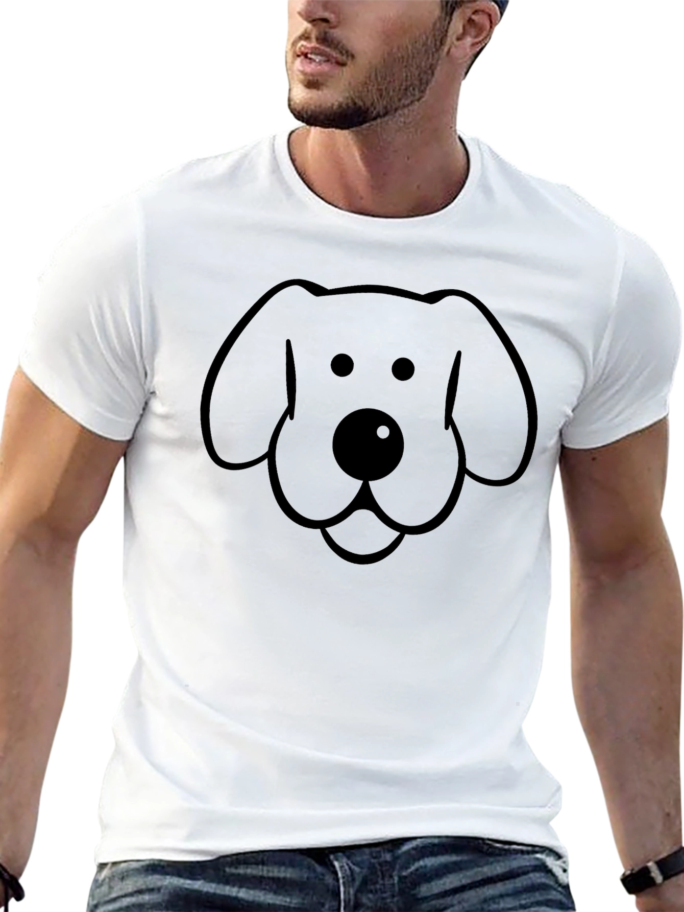 Black Dog Face Graphic Tee - Casual Comfort
