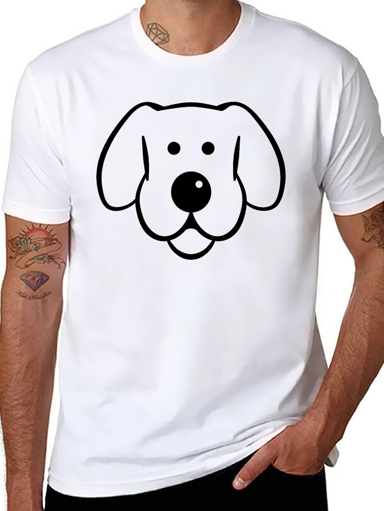 Black Dog Face Graphic Tee - Casual Comfort