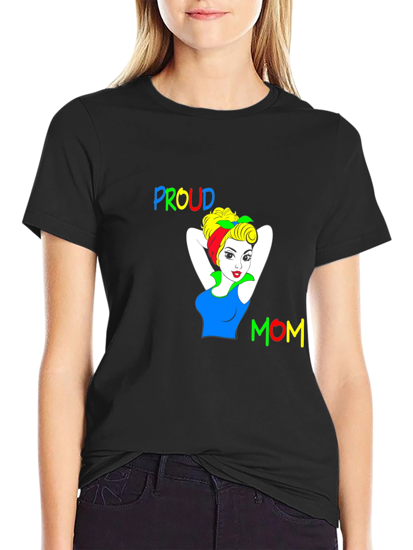 Proud Mom Graphic Tee - Black Cotton T-Shirt
