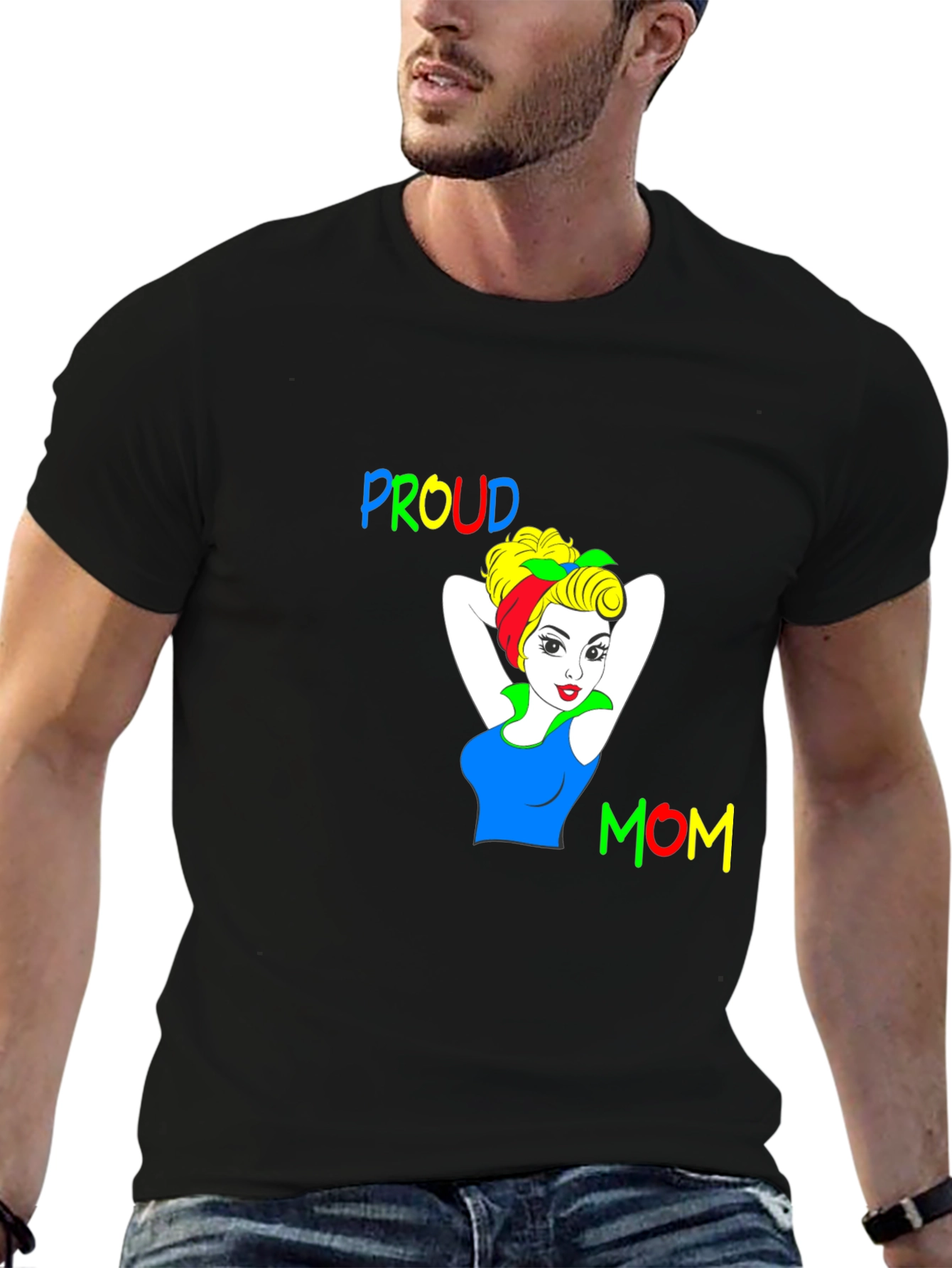 Proud Mom Graphic Tee - Black Cotton T-Shirt