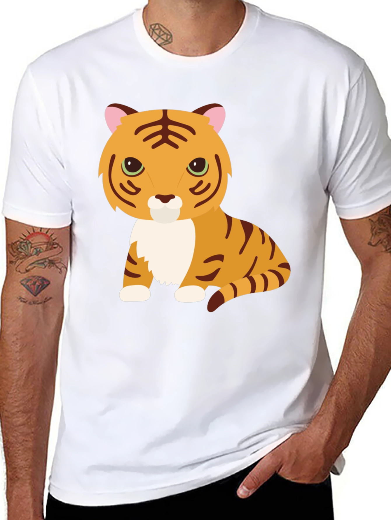 Cute Cartoon Tiger Graphic Tee - Black