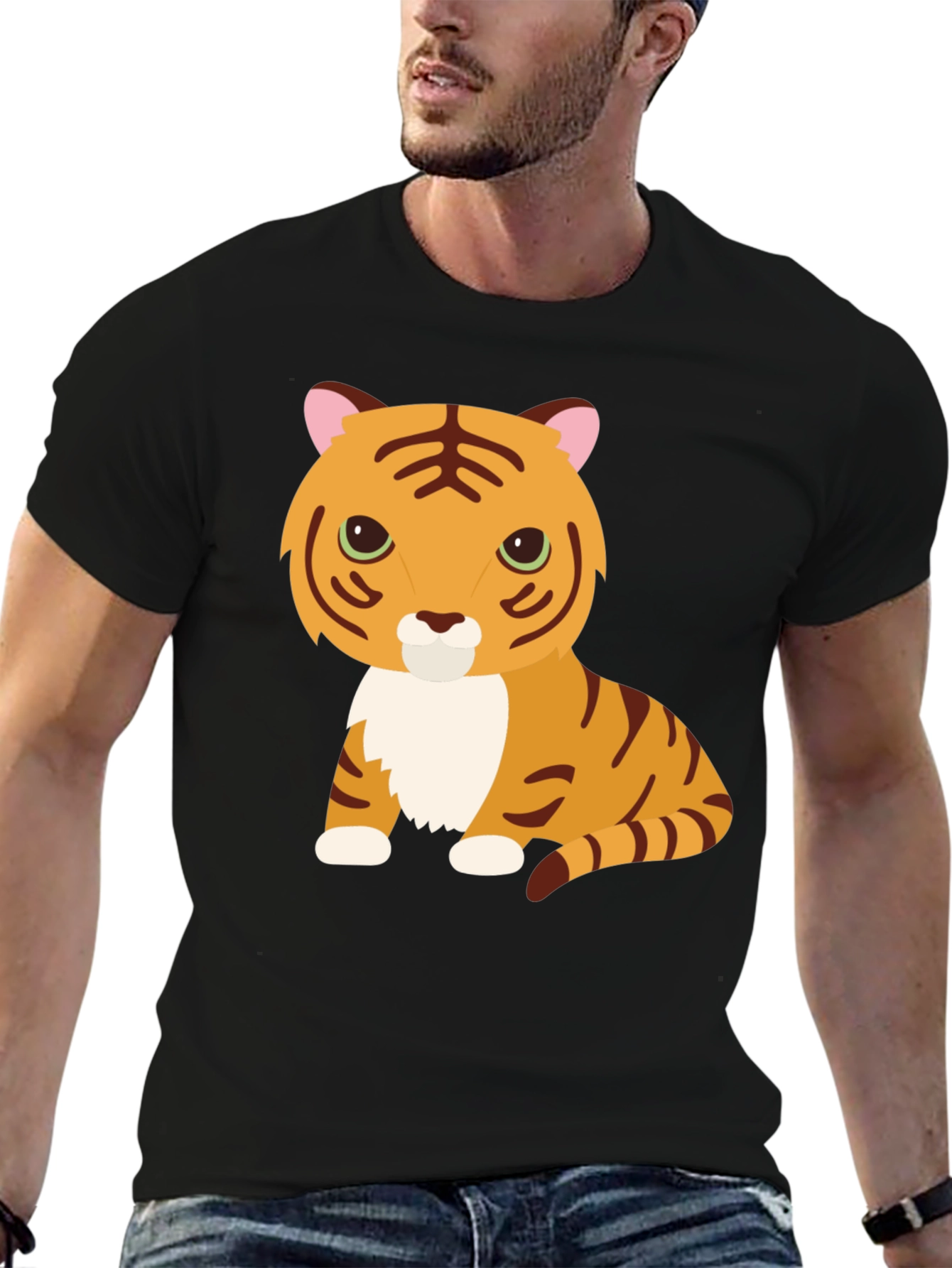 Cute Cartoon Tiger Graphic Tee - Black