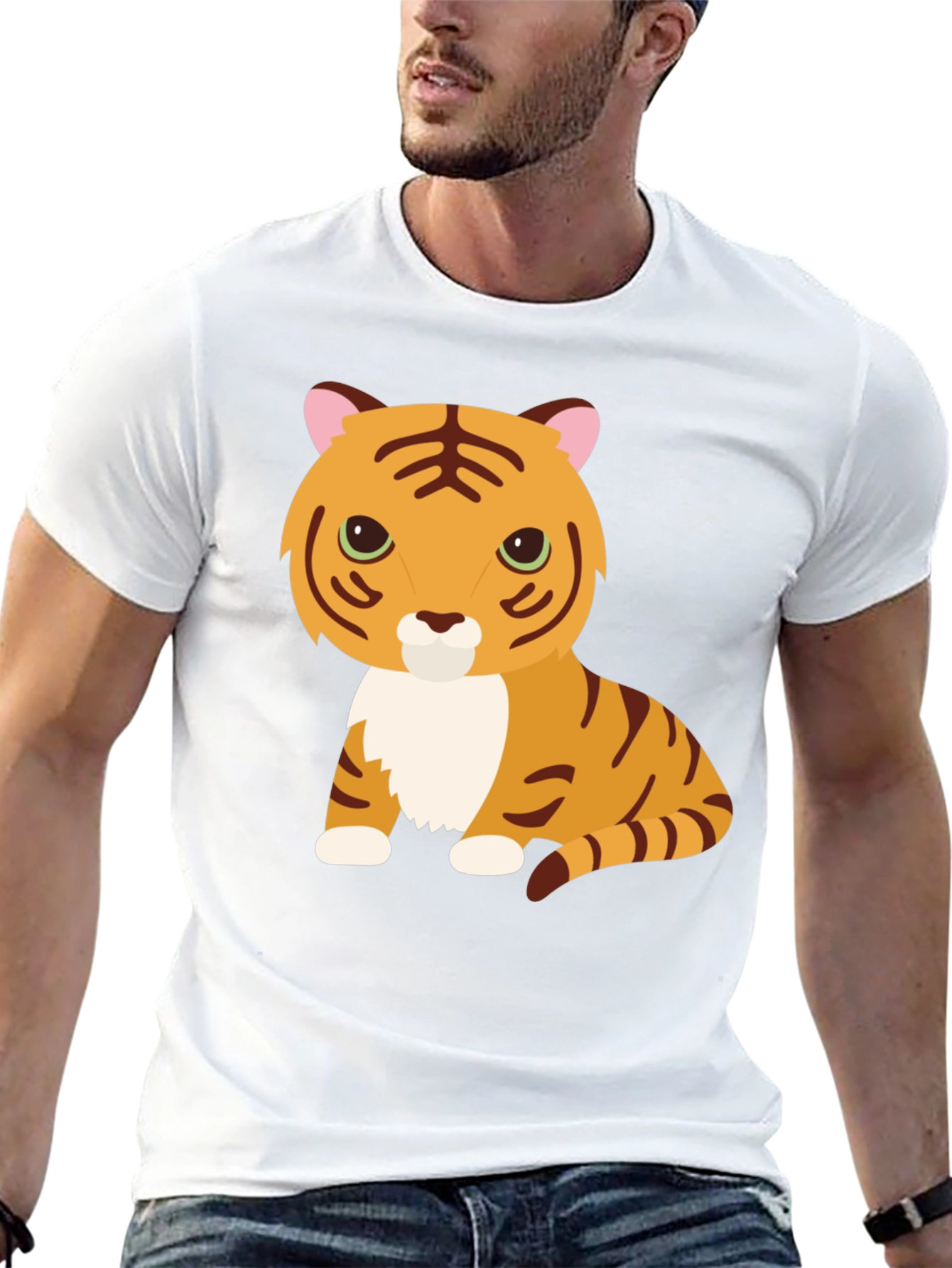 Cute Cartoon Tiger Graphic Tee - Black