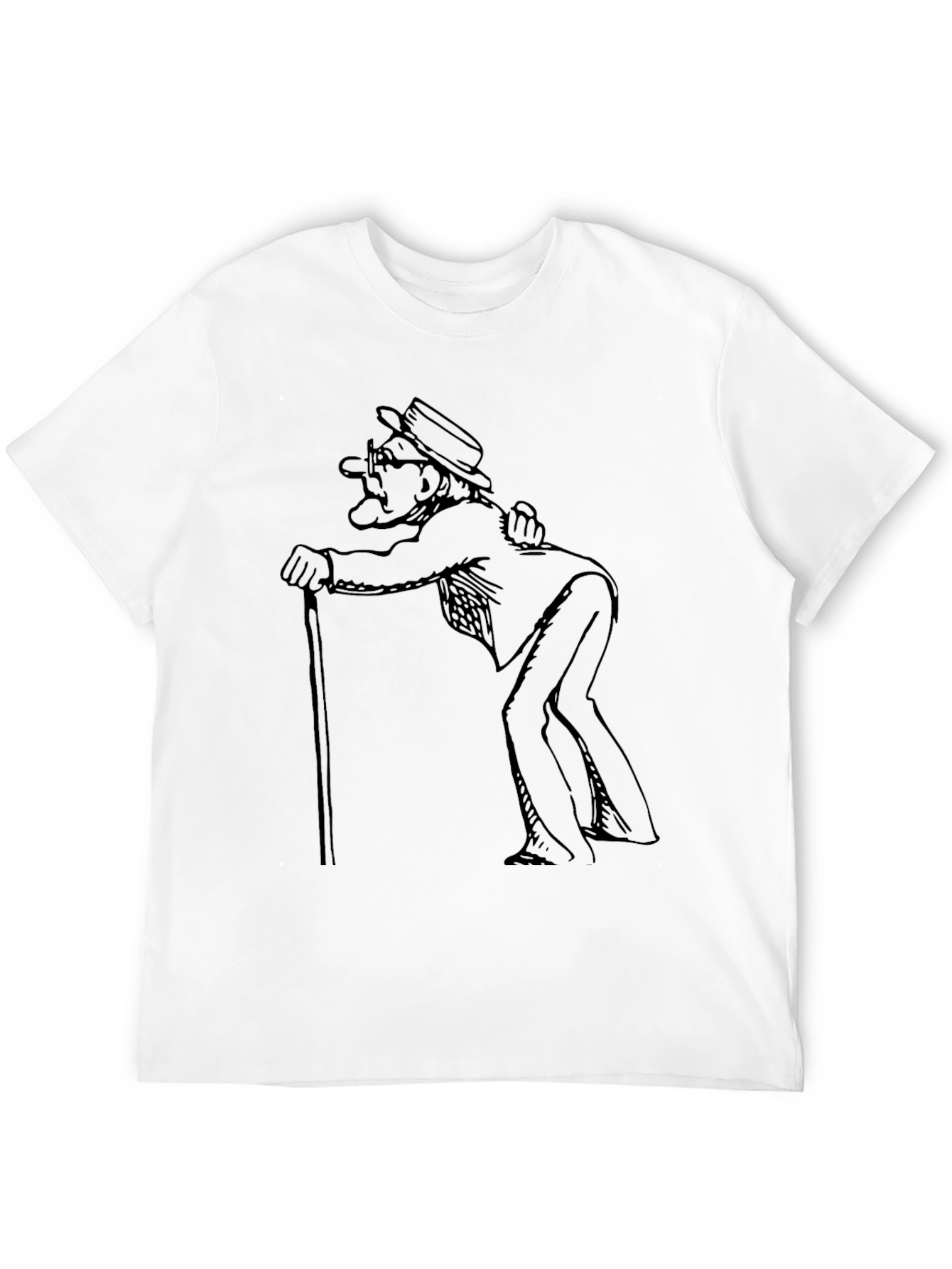 Black T-Shirt - Cartoon Old Man Cane
