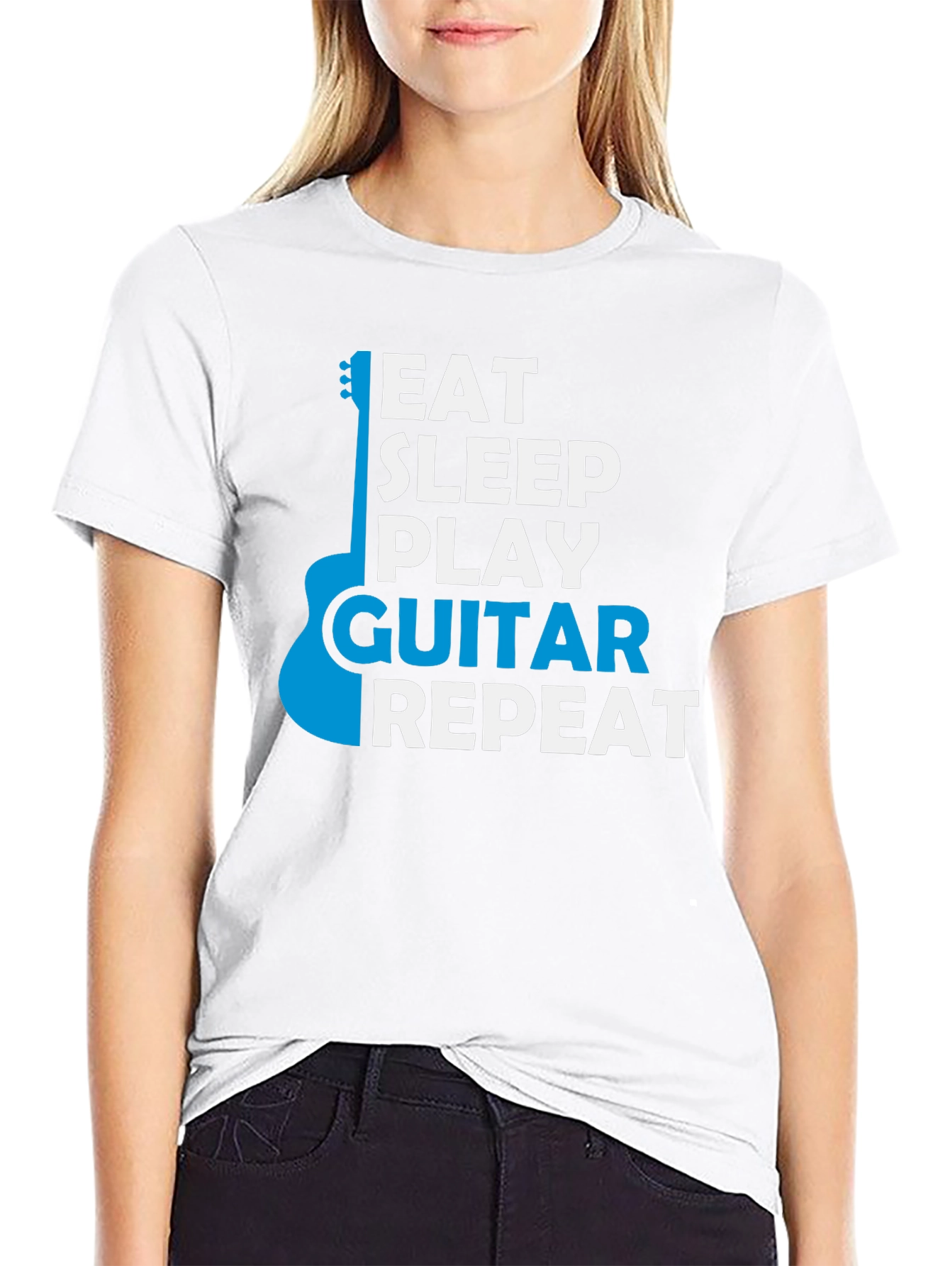 Eat Sleep Play Guitar Repeat Black Graphic T-Shirt