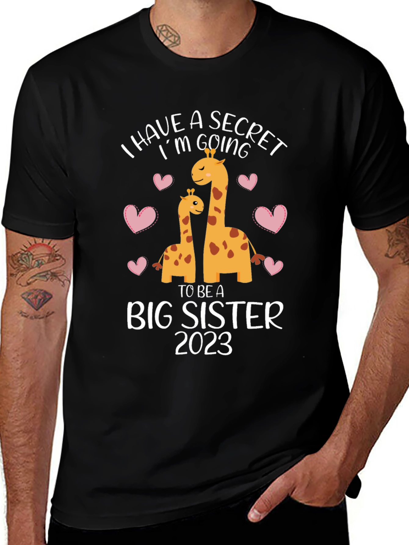 I Have a Secret Big Sister 2023 Giraffe Tee