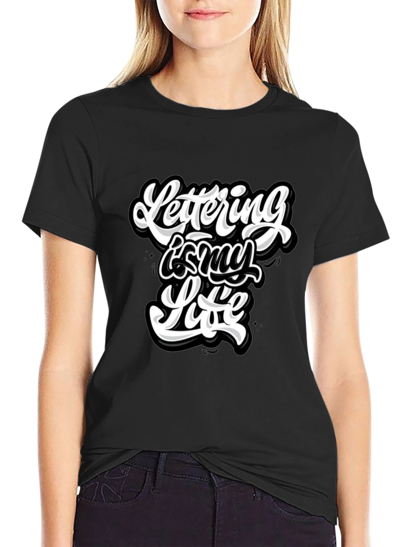 Lettering is My Life Graphic Black T-Shirt