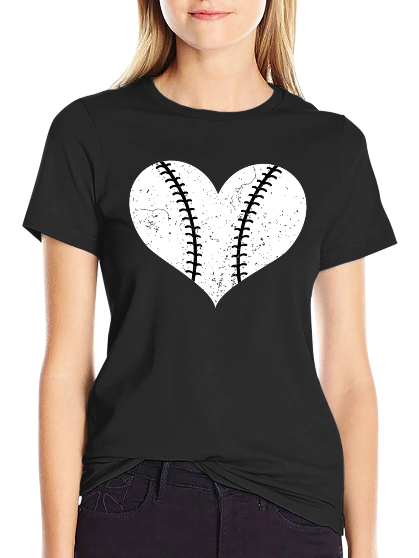 Baseball Heart Graphic Tee - Distressed Style