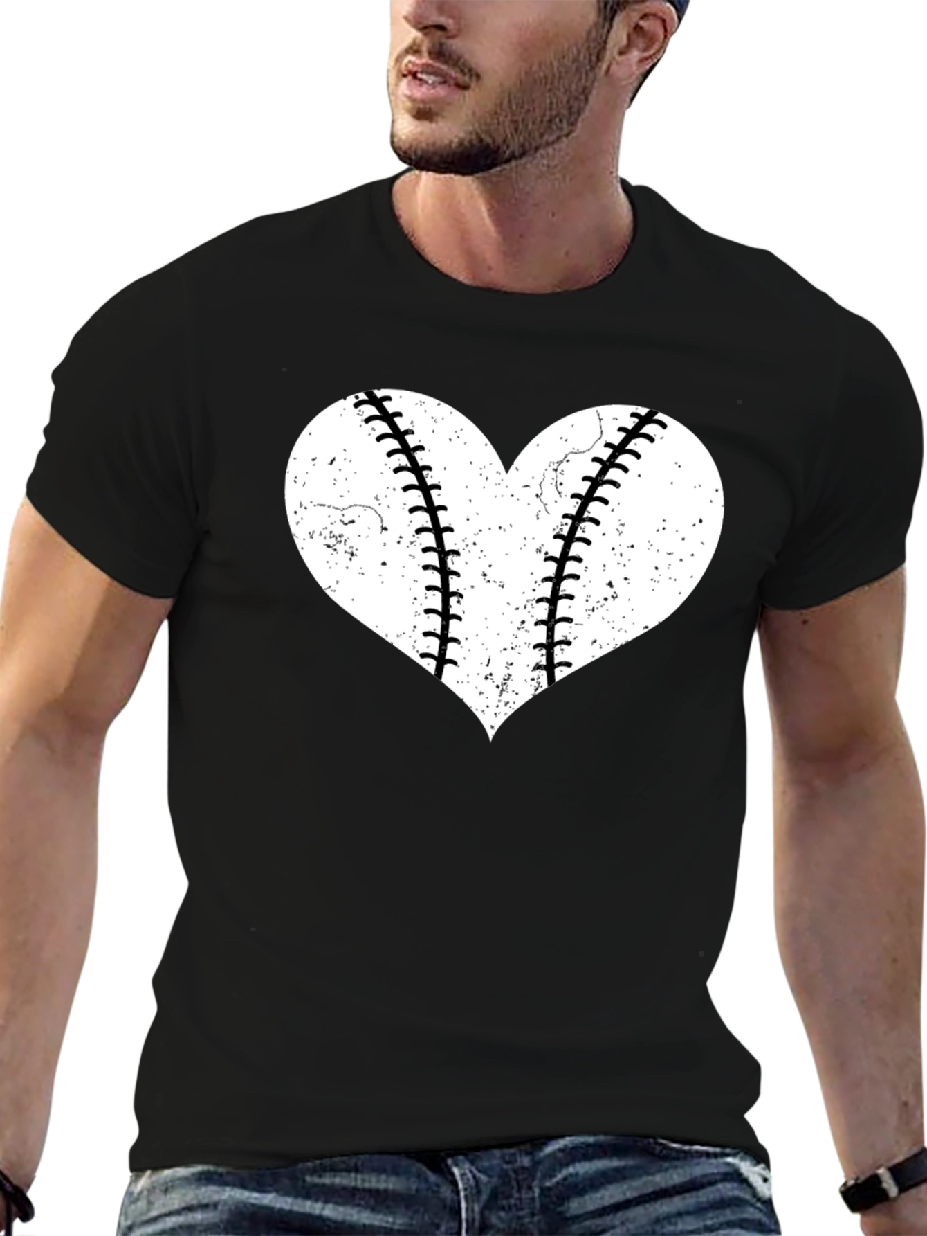 Baseball Heart Graphic Tee - Distressed Style