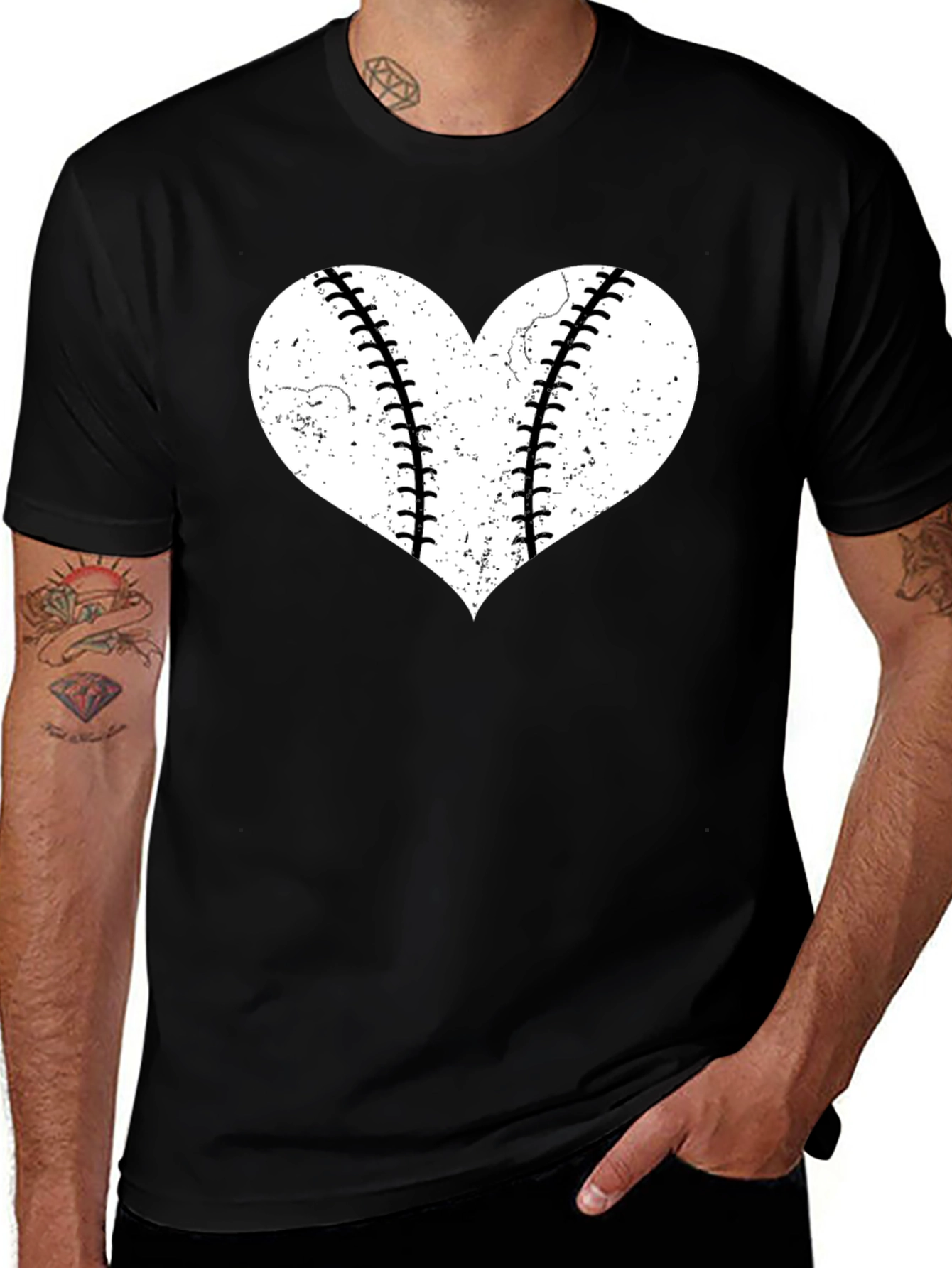 Baseball Heart Graphic Tee - Distressed Style