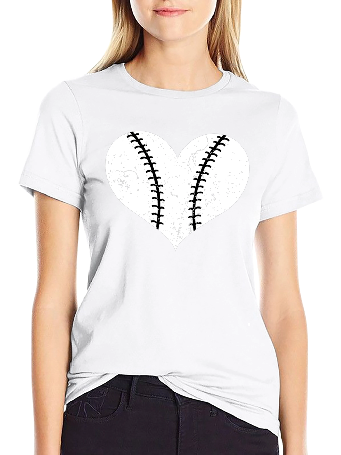 Baseball Heart Graphic Tee - Distressed Style