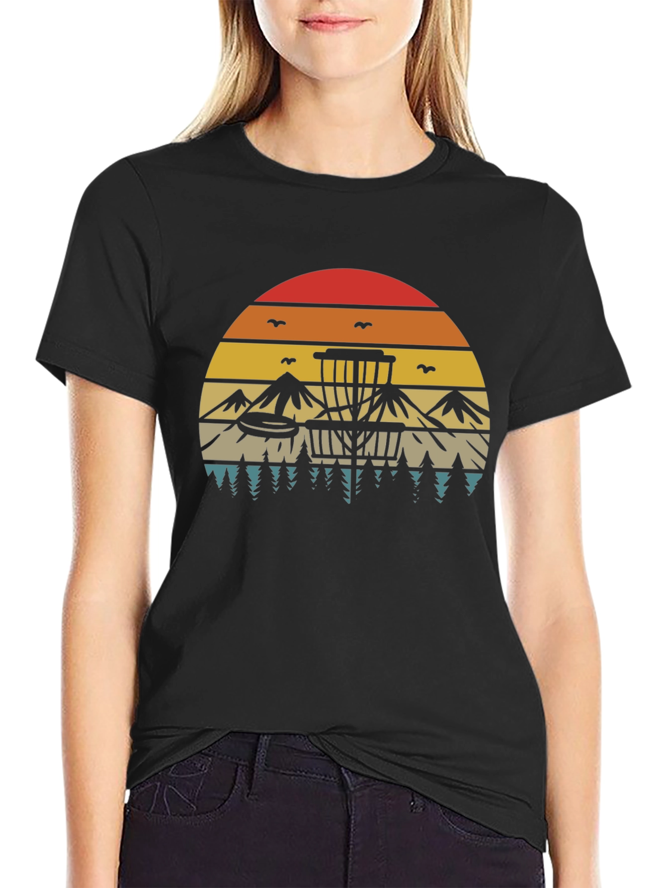 Retro Disc Golf T-Shirt - Sunset Design
