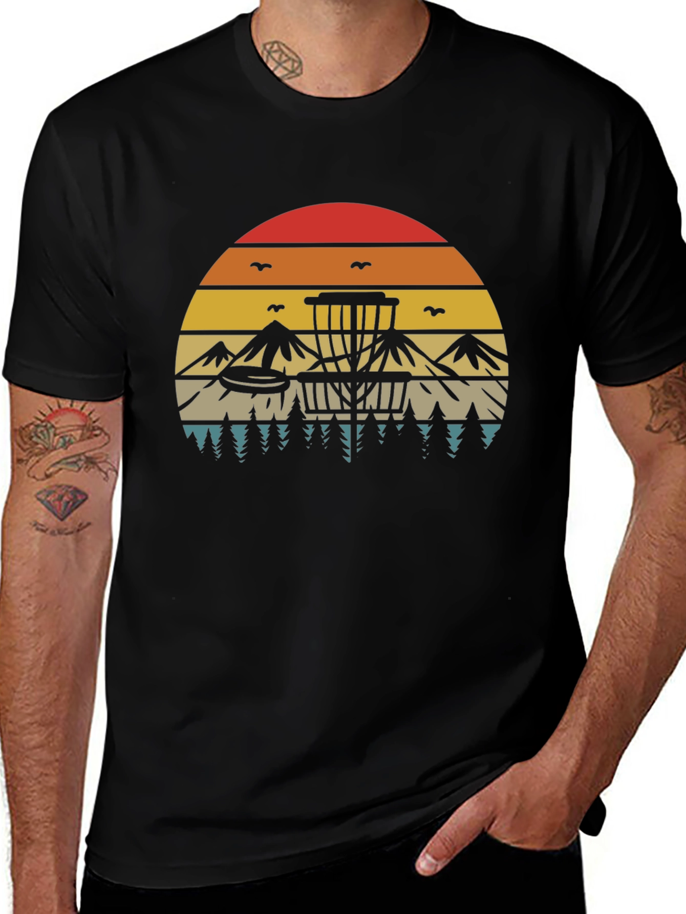Retro Disc Golf T-Shirt - Sunset Design