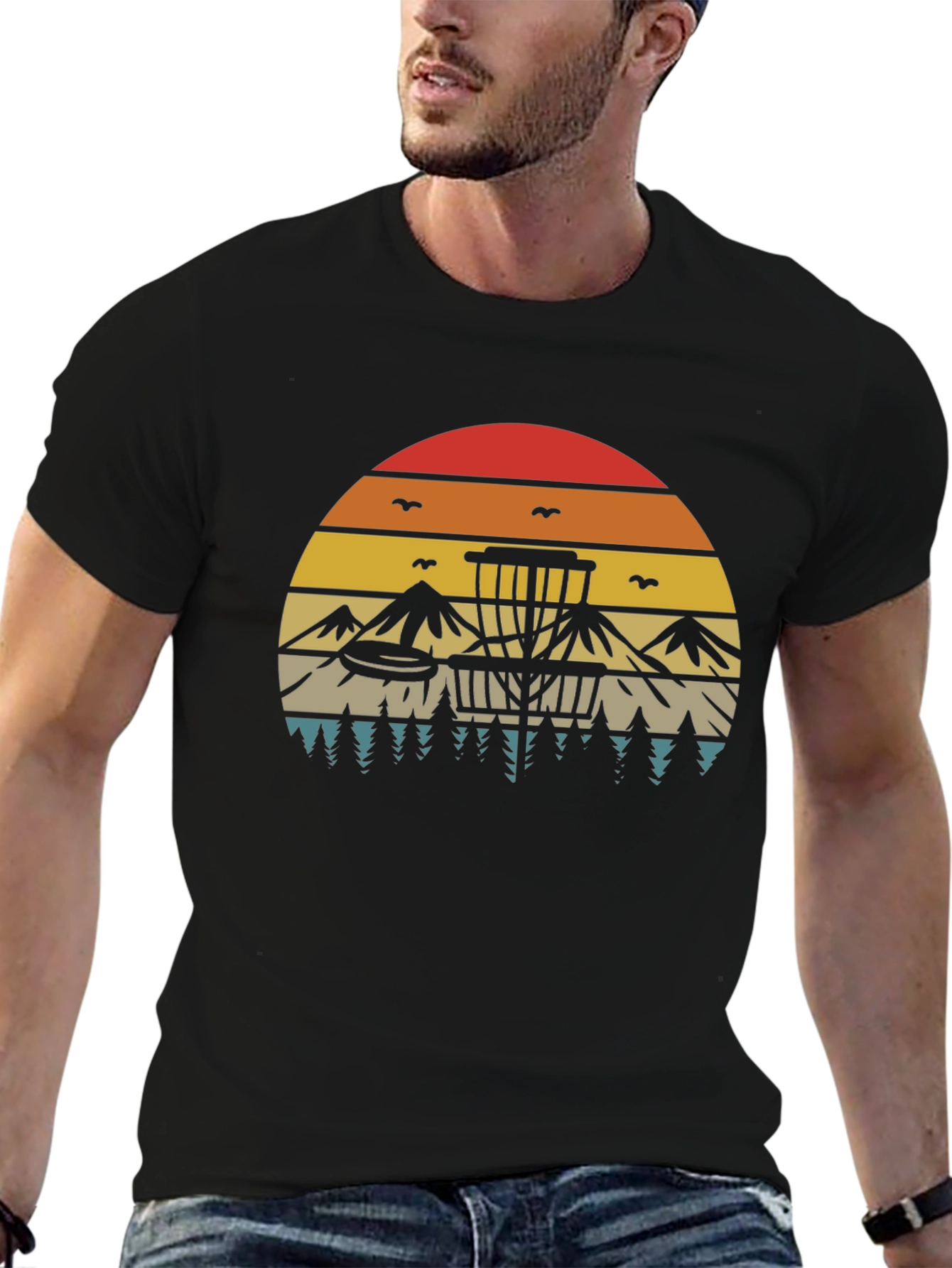 Retro Disc Golf T-Shirt - Sunset Design