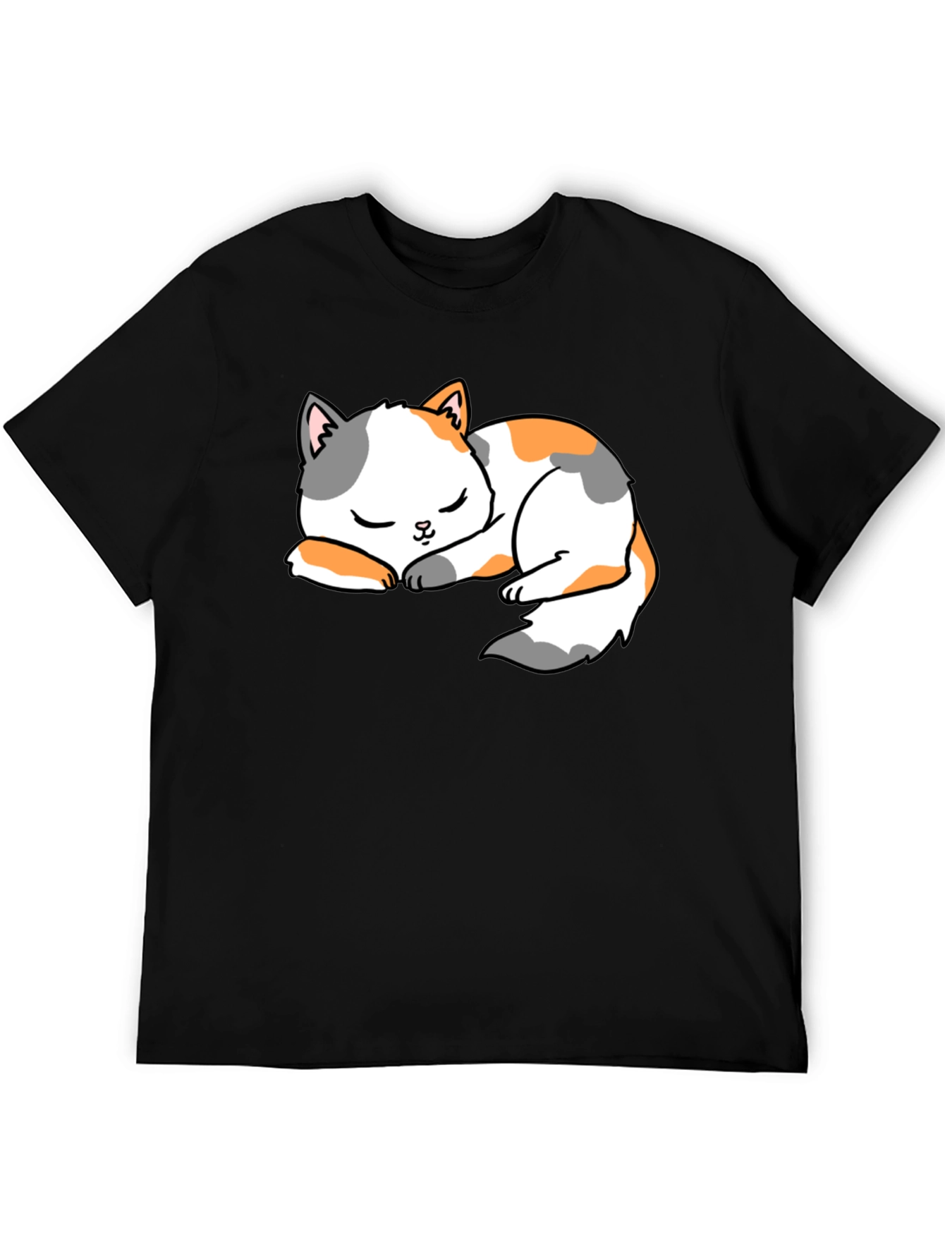 Cute Sleeping Cat Black T-Shirt
