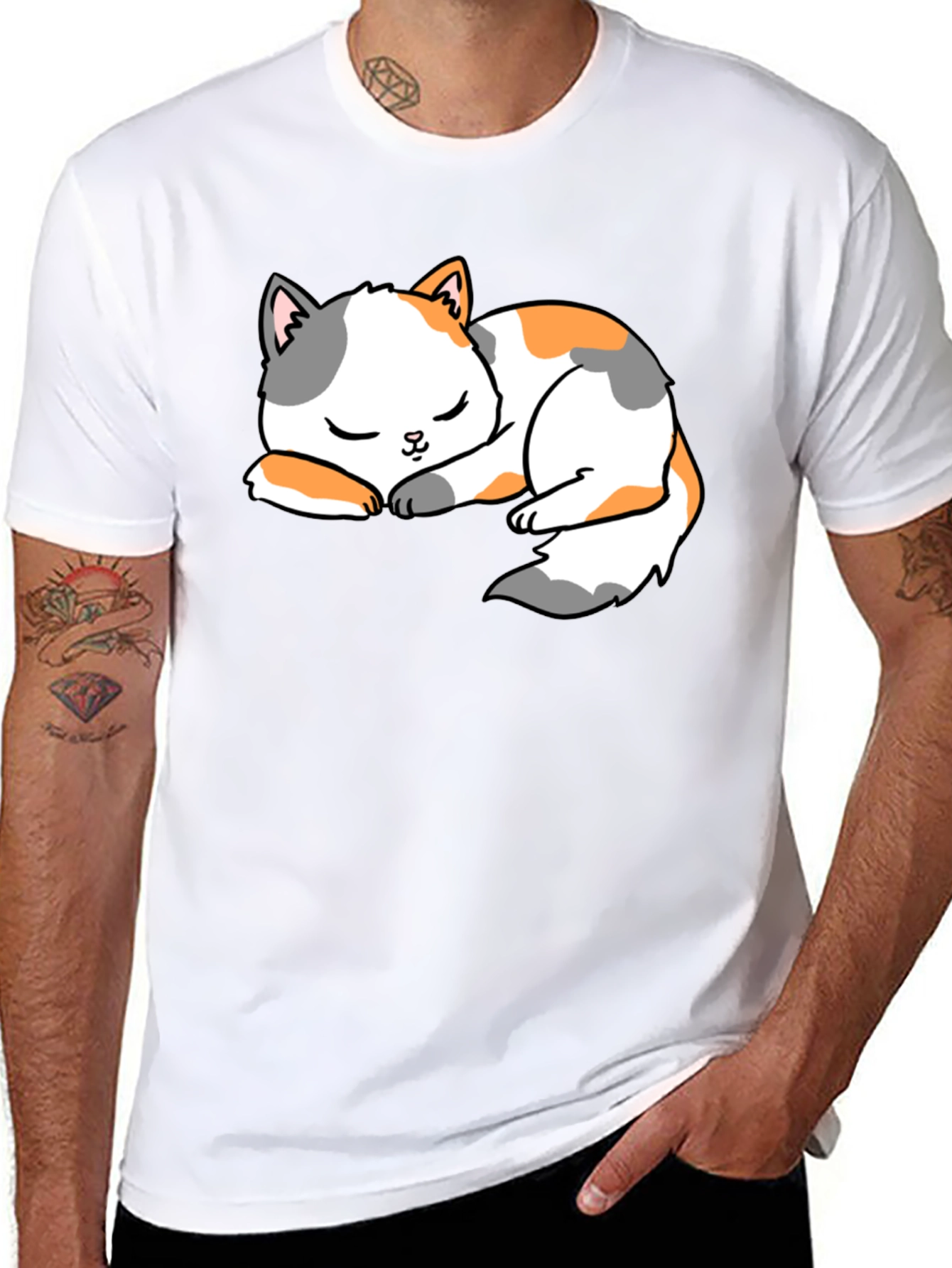 Cute Sleeping Cat Black T-Shirt