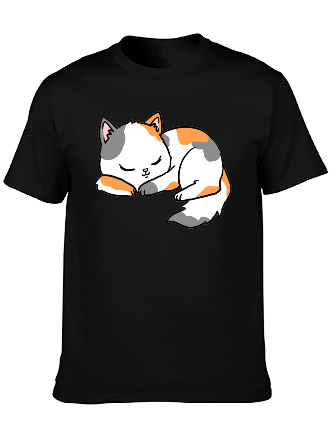 Cute Sleeping Cat Black T-Shirt