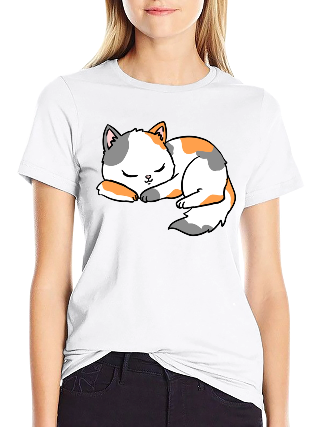 Cute Sleeping Cat Black T-Shirt
