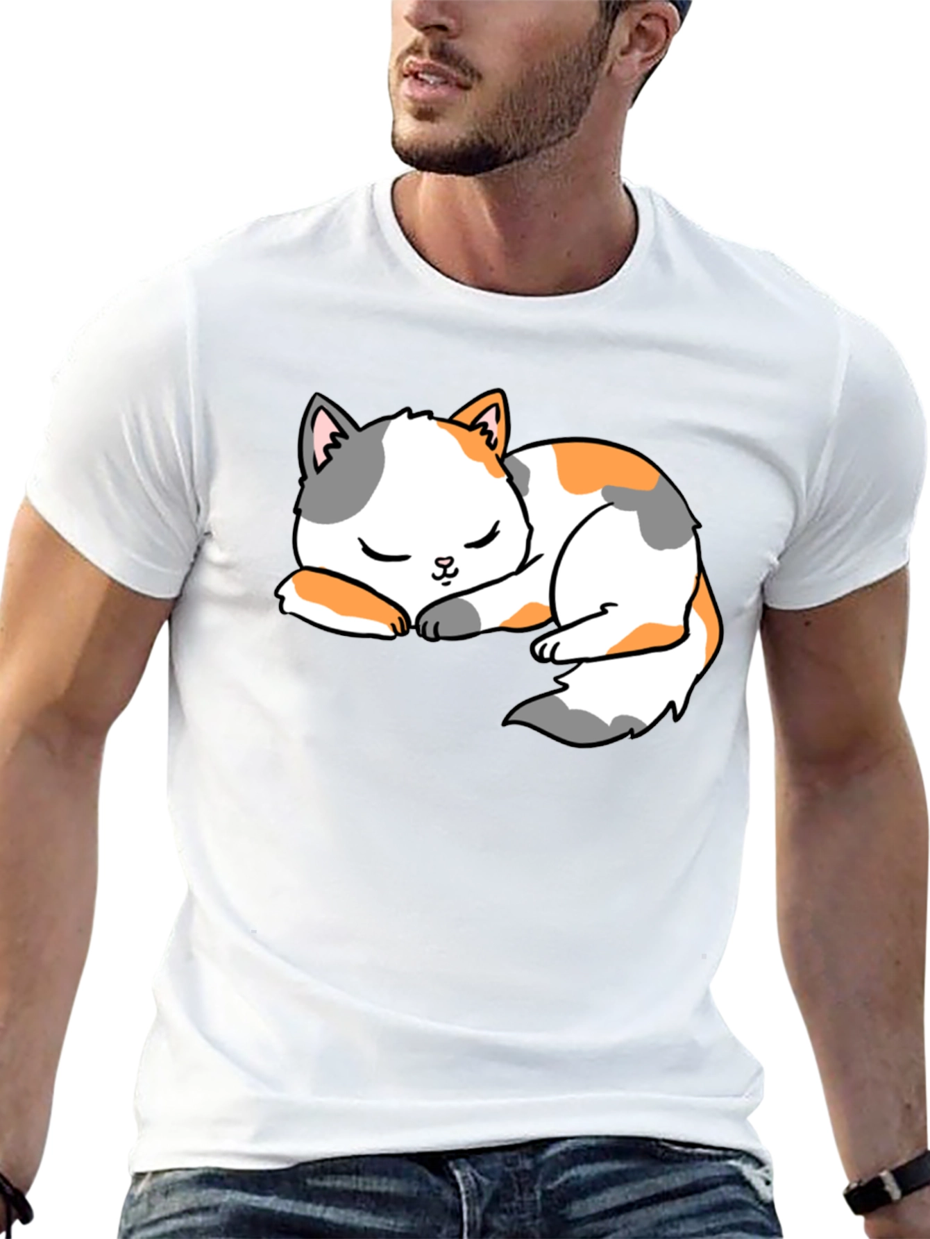 Cute Sleeping Cat Black T-Shirt